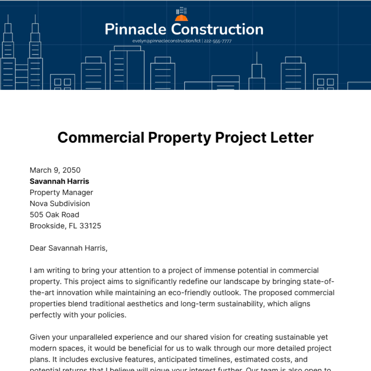 Commercial Property Project Letter Template