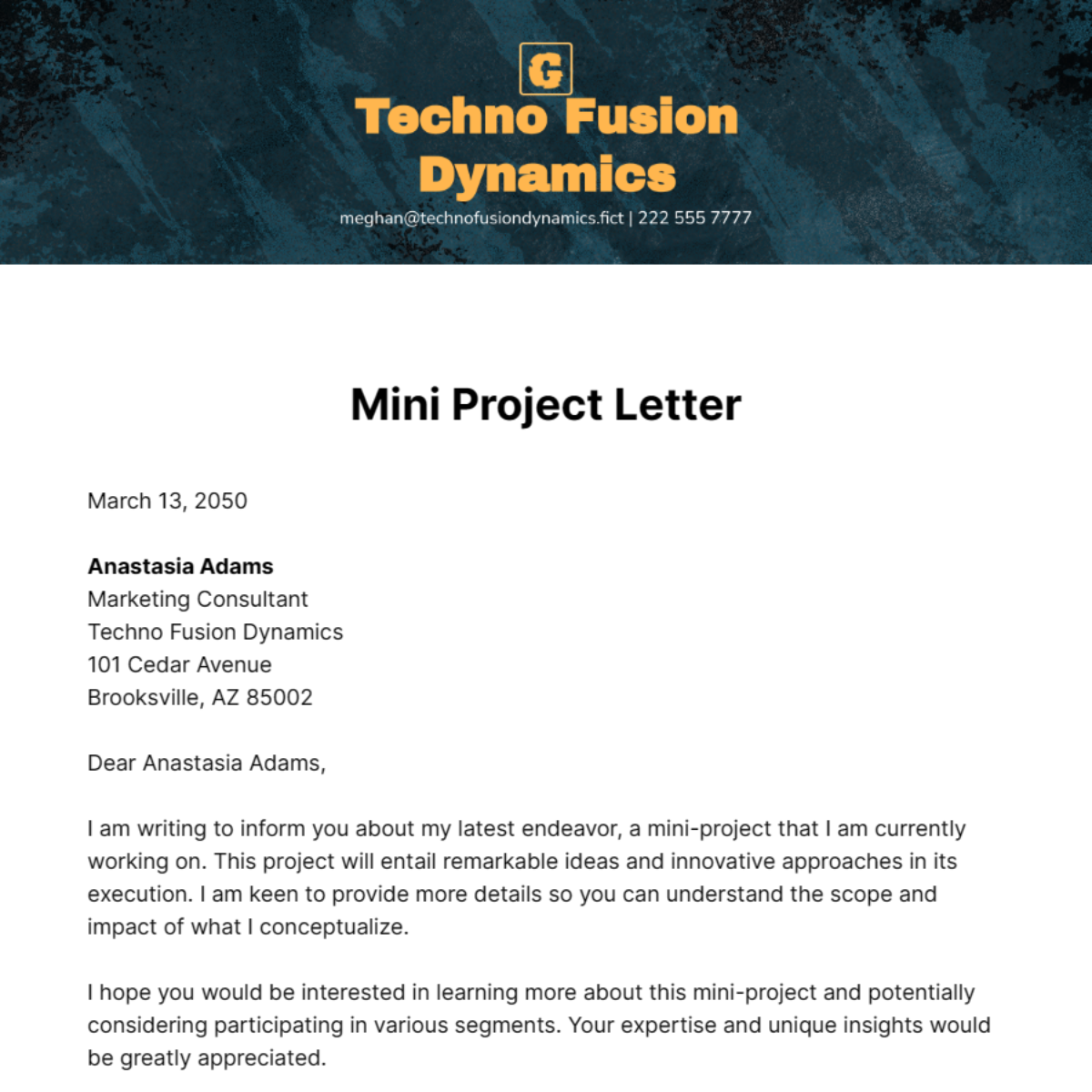 Mini Project Letter Template