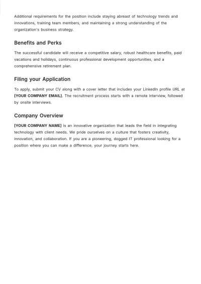 Free Sample IT Manager Job Description Template to Edit Online