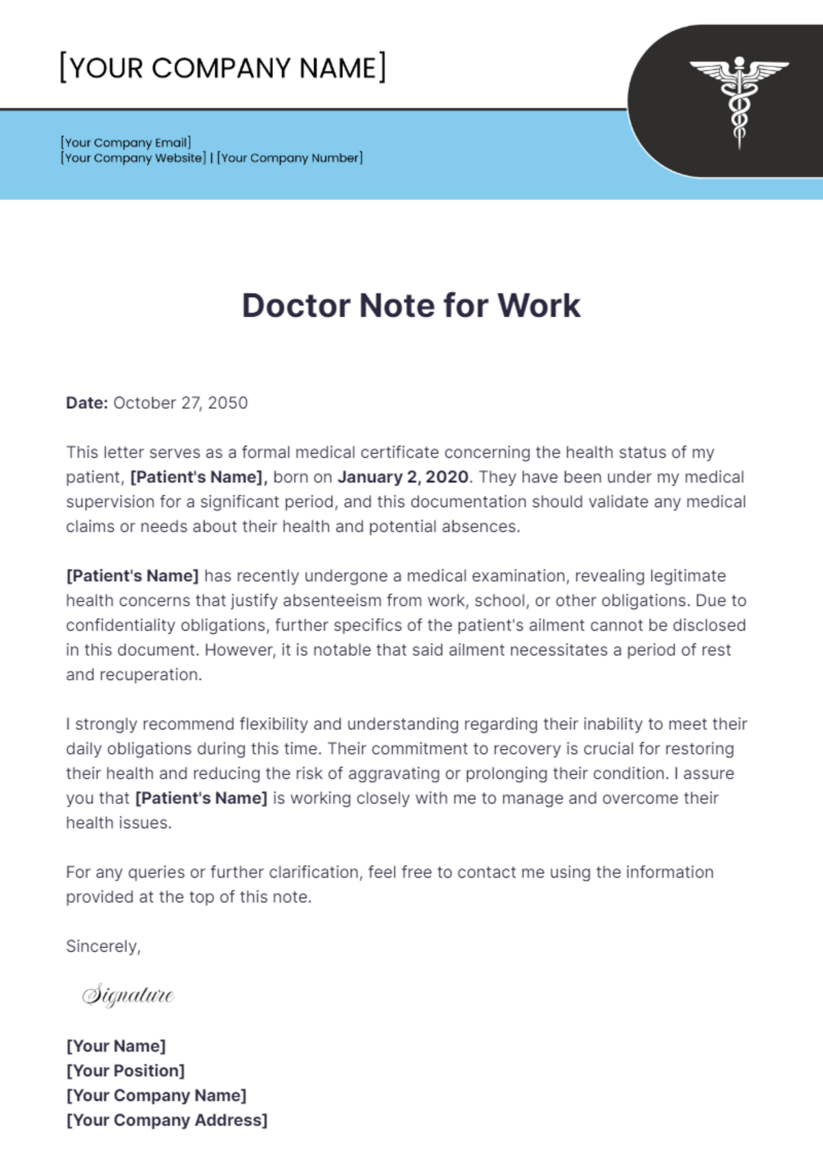 Free Doctor Note For Work Template