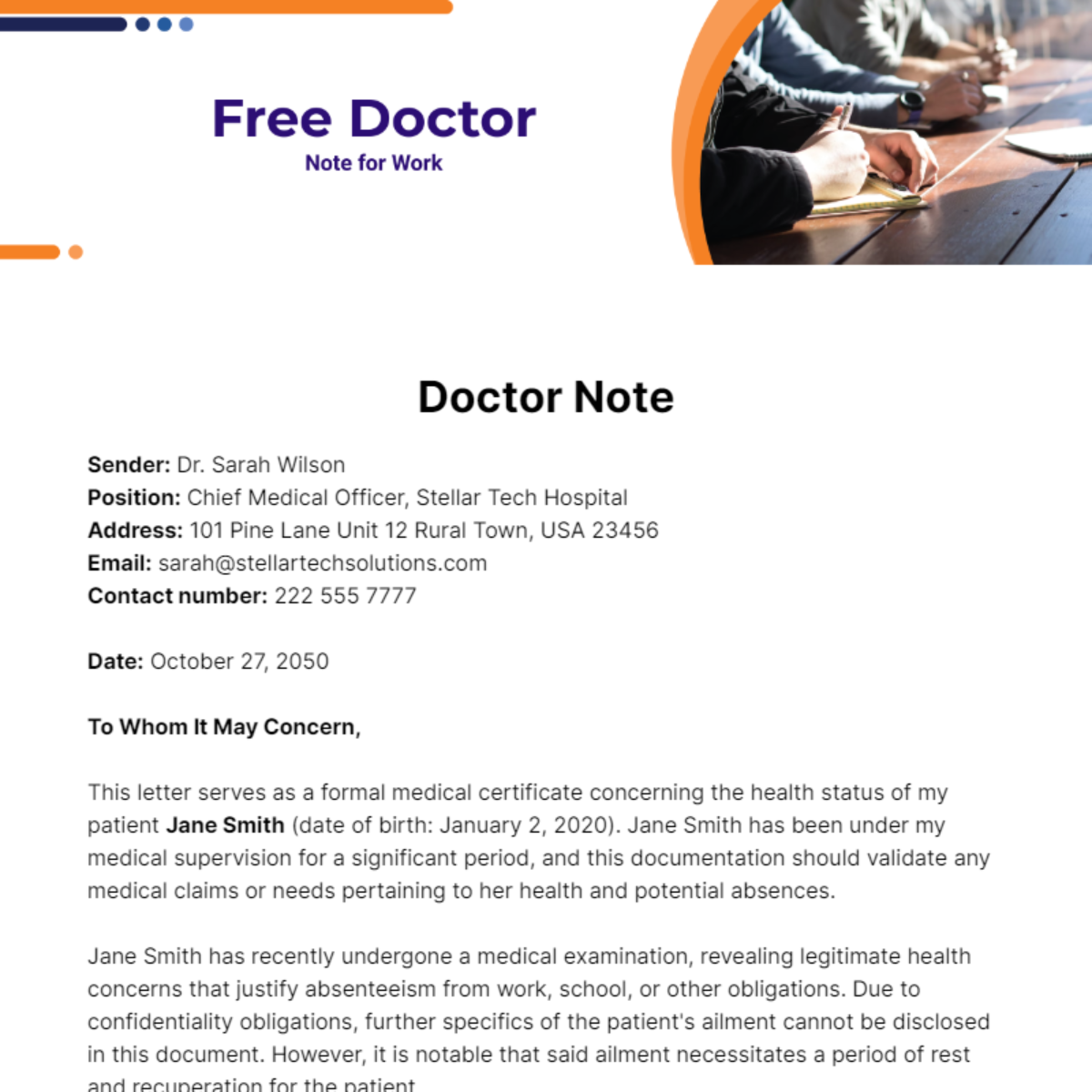 Doctor Note For Work Template