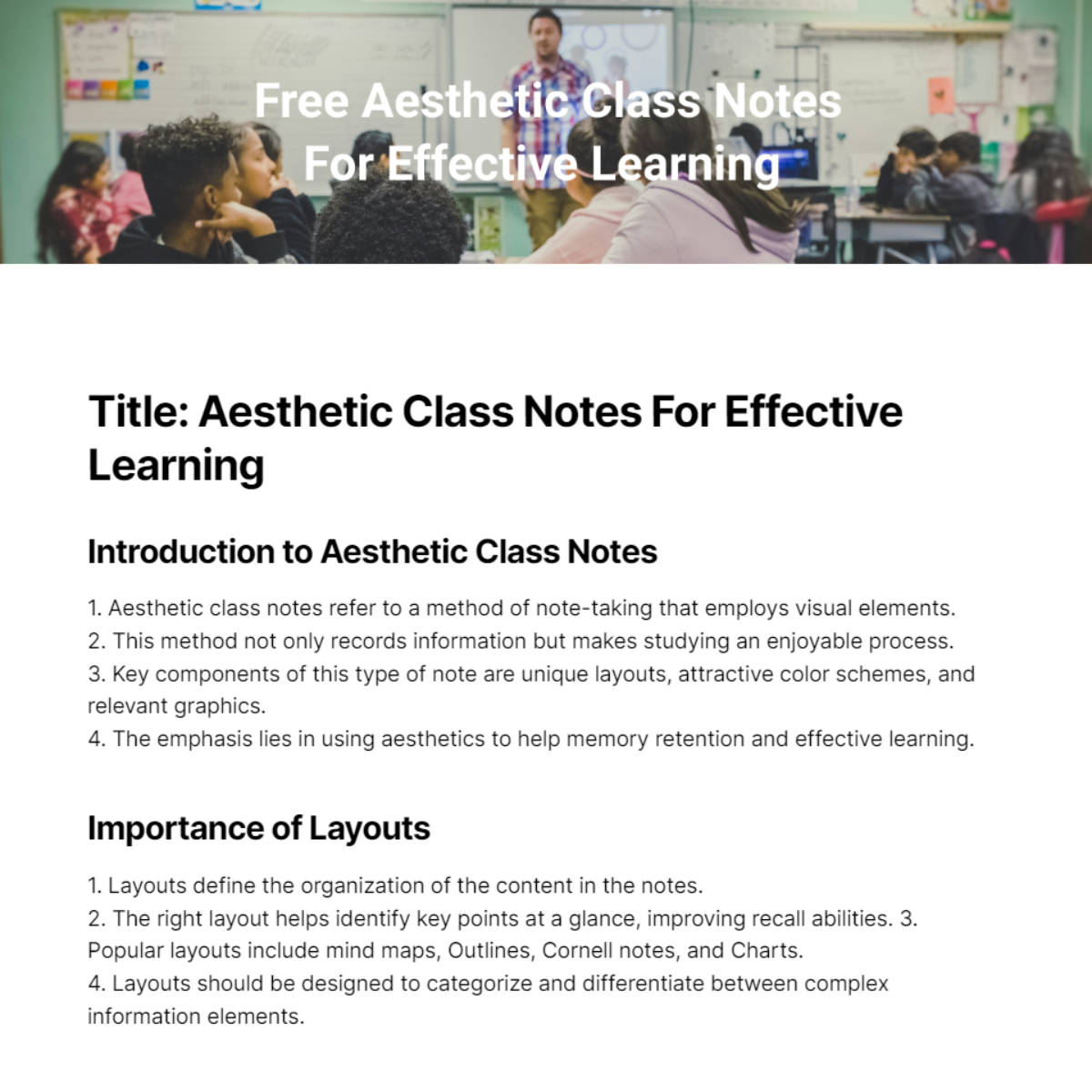 Free Aesthetic Class Note Template