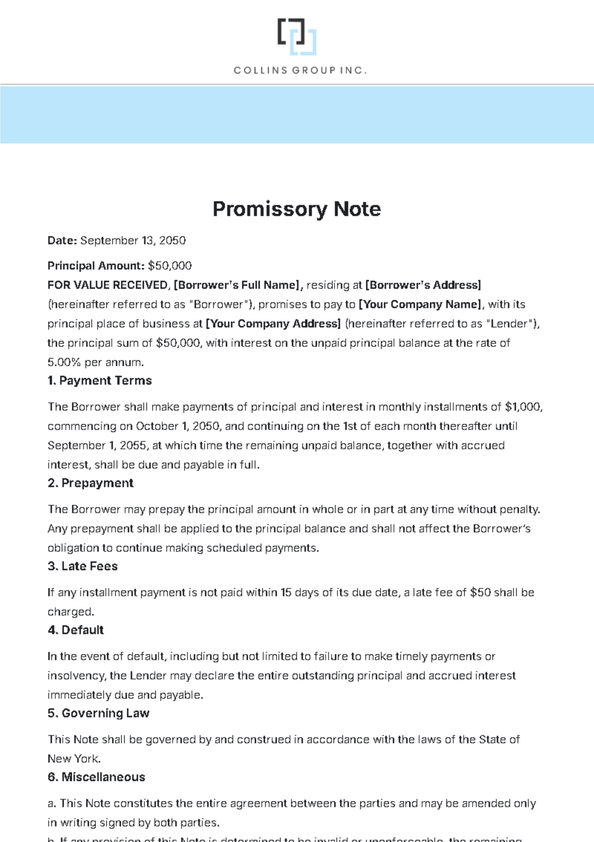 Promissory Note Template - Edit Online & Download