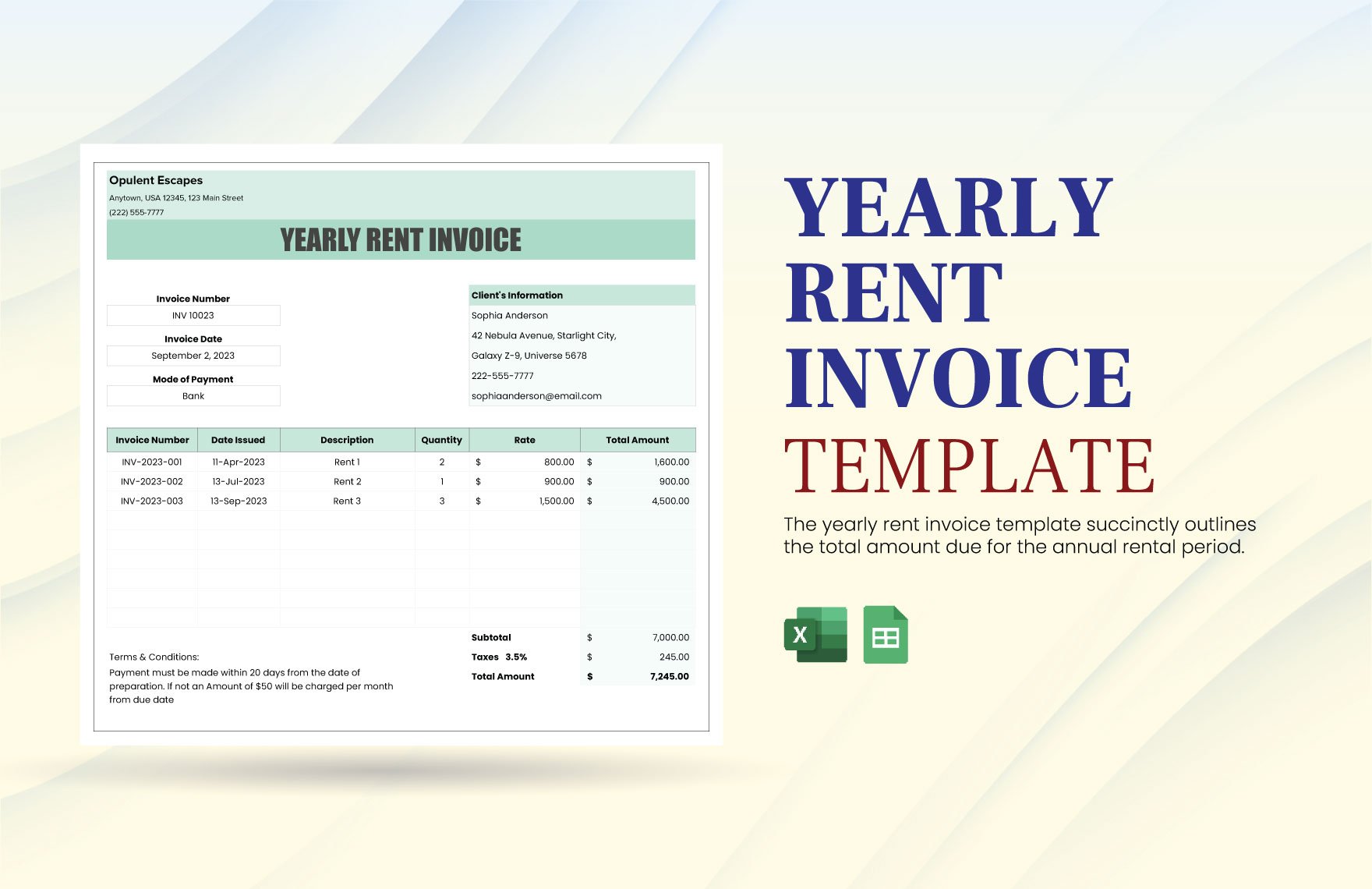 Yearly Rent Invoice Template