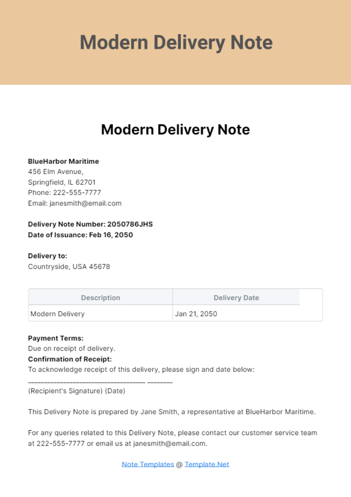 Modern Delivery Note Template - Edit Online & Download