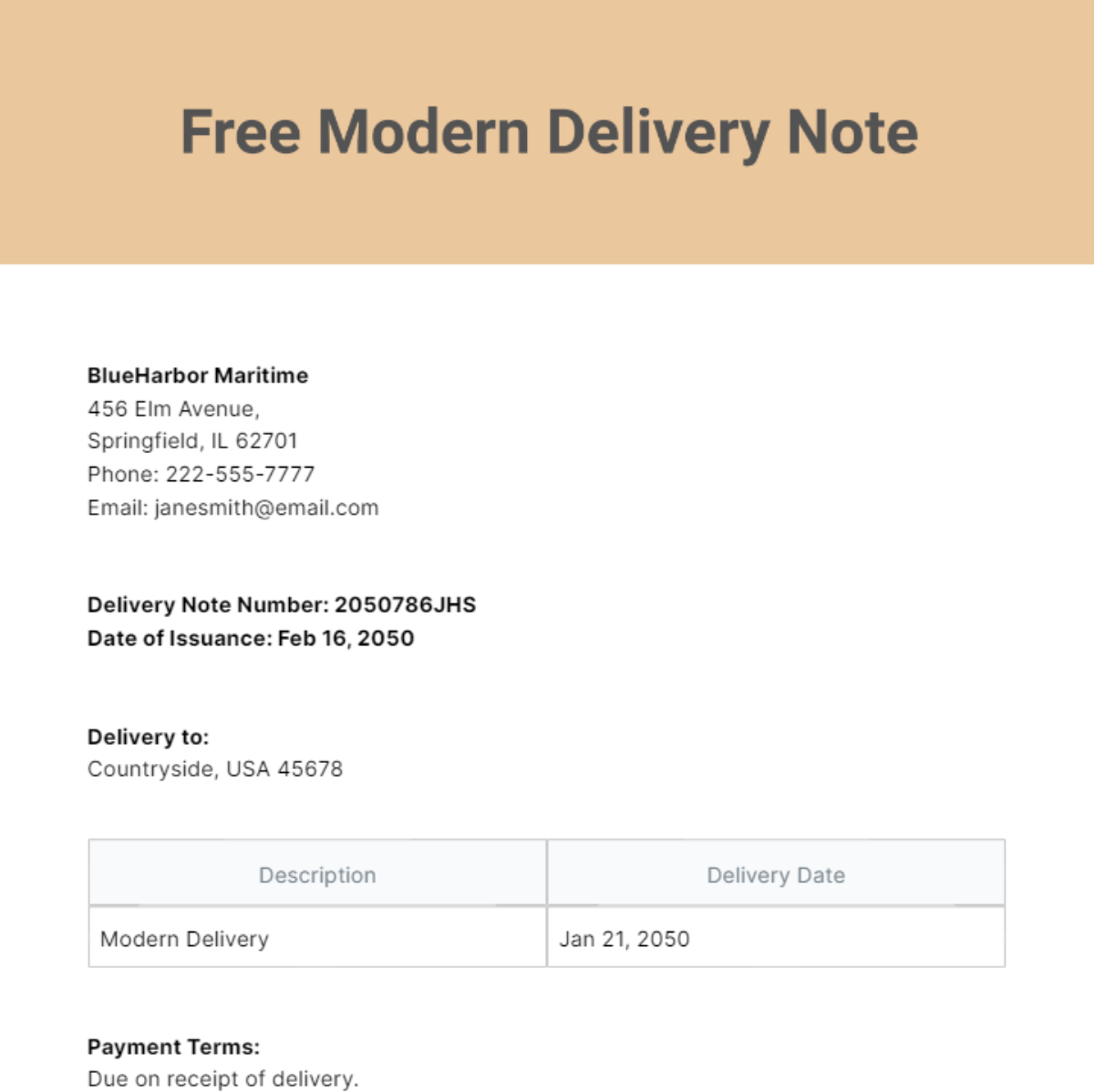 Free Modern Delivery Note Template