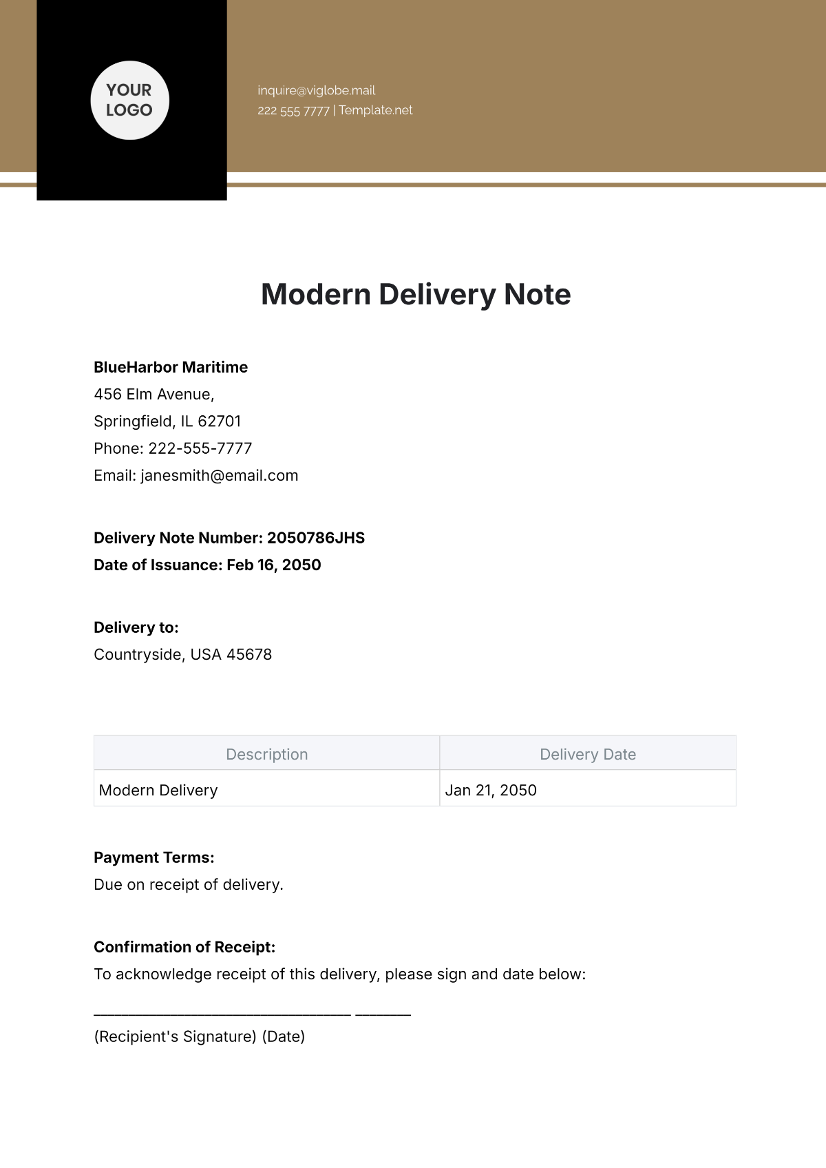 Free Modern Delivery Note Template