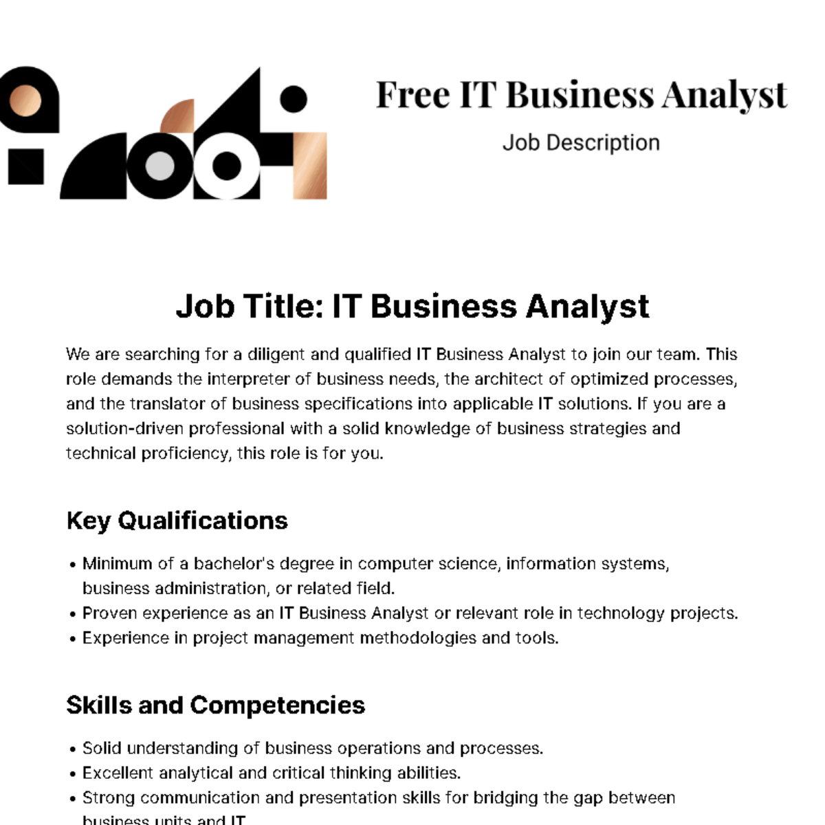 Free IT Business Analyst Job Description Template