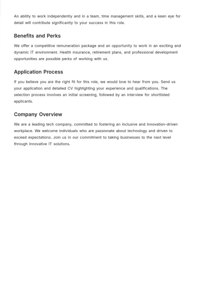 Free IT Assistant Job Description Template to Edit Online