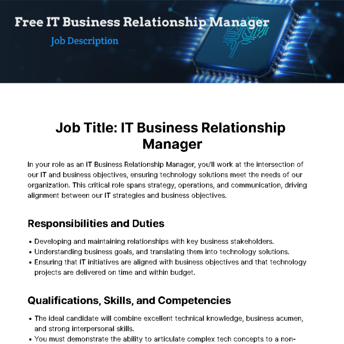 Free IT Business Relationship Manager Job Description Template