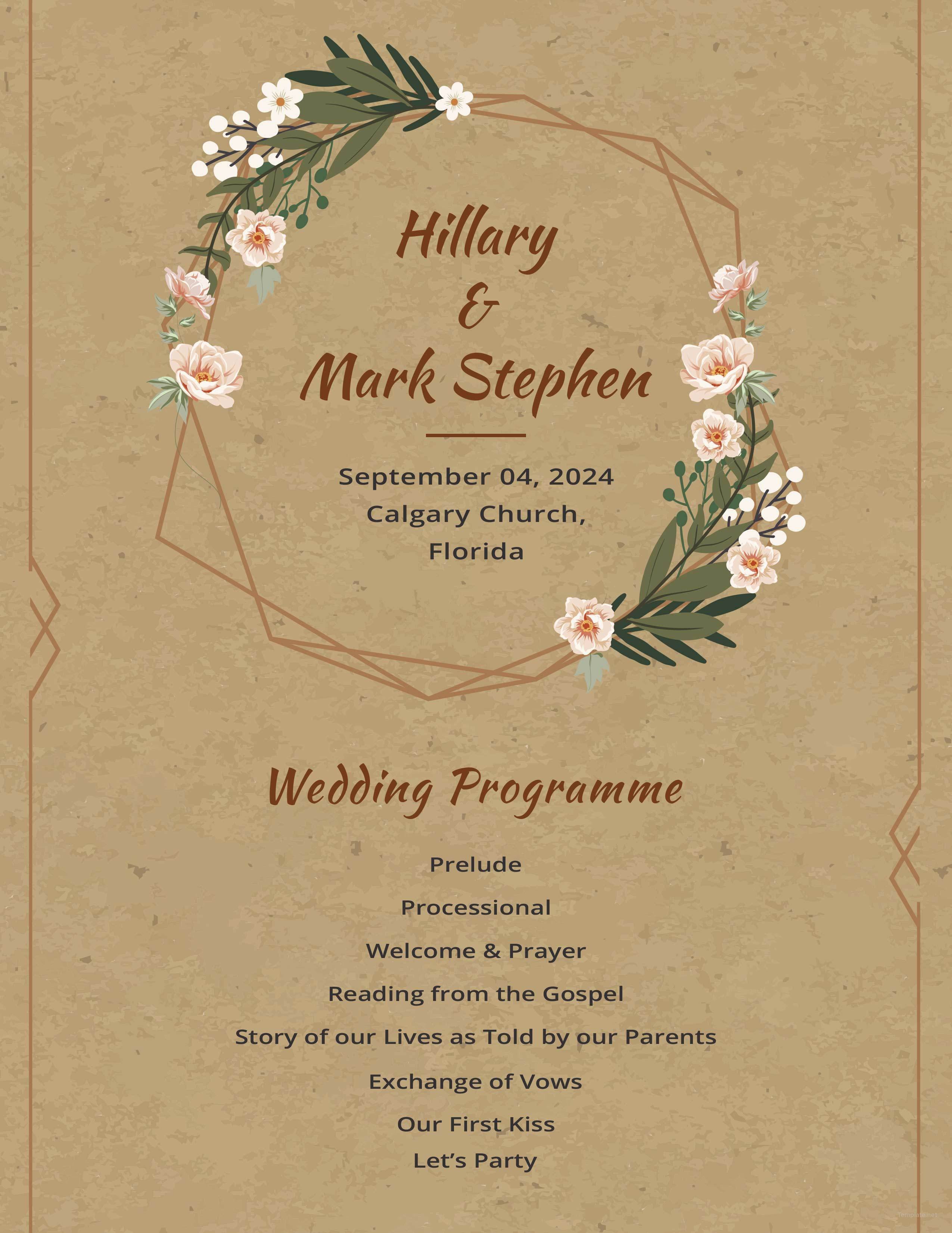 Rustic Wedding Program Template in Adobe Illustrator