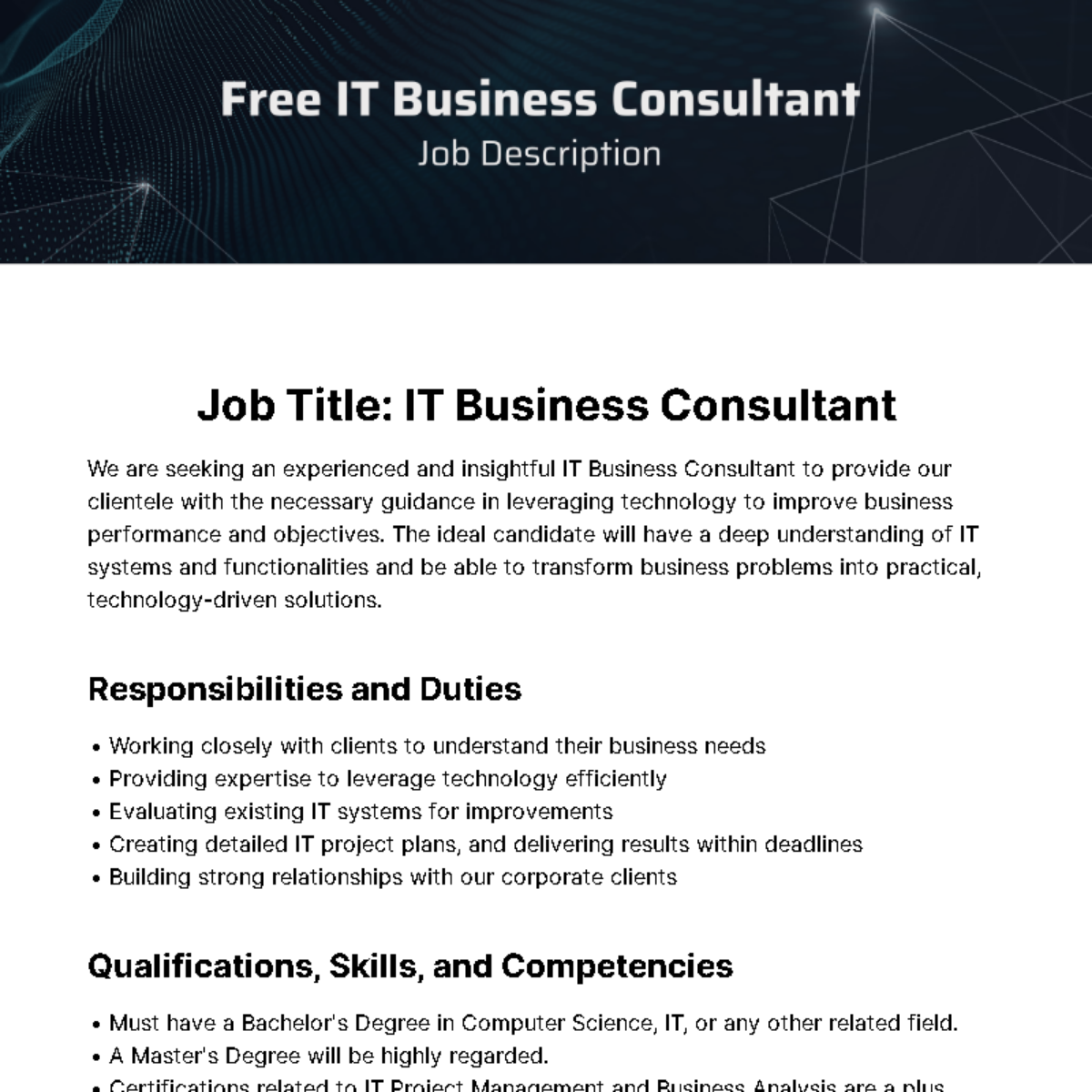 Free IT Business Consultant Job Description Template