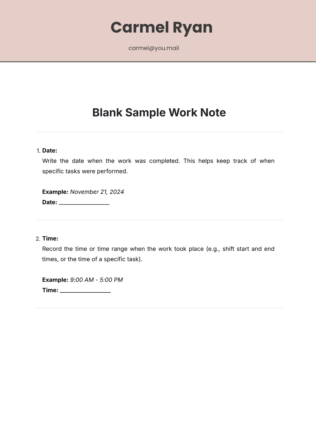 Blank Sample Work Note Template - Edit Online & Download