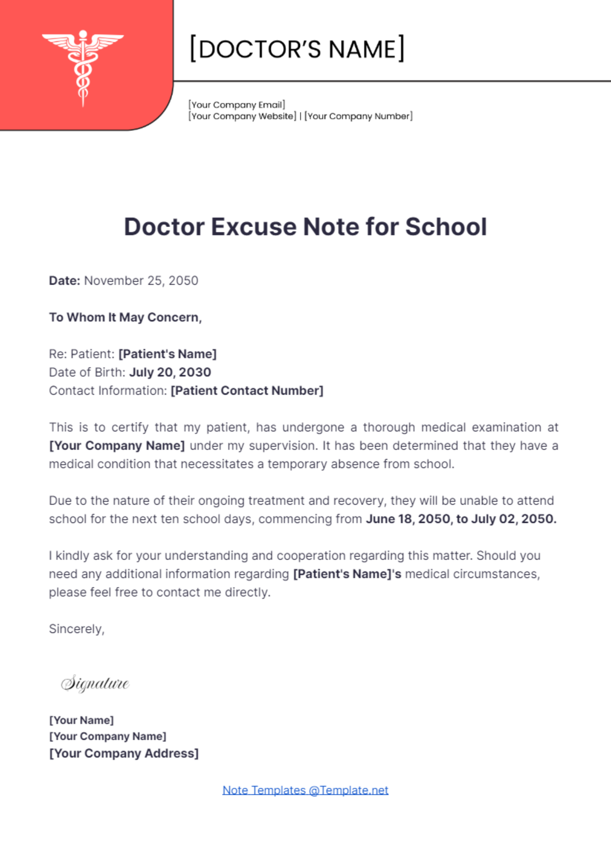 Doctor Excuse Note For School Template - Edit Online & Download