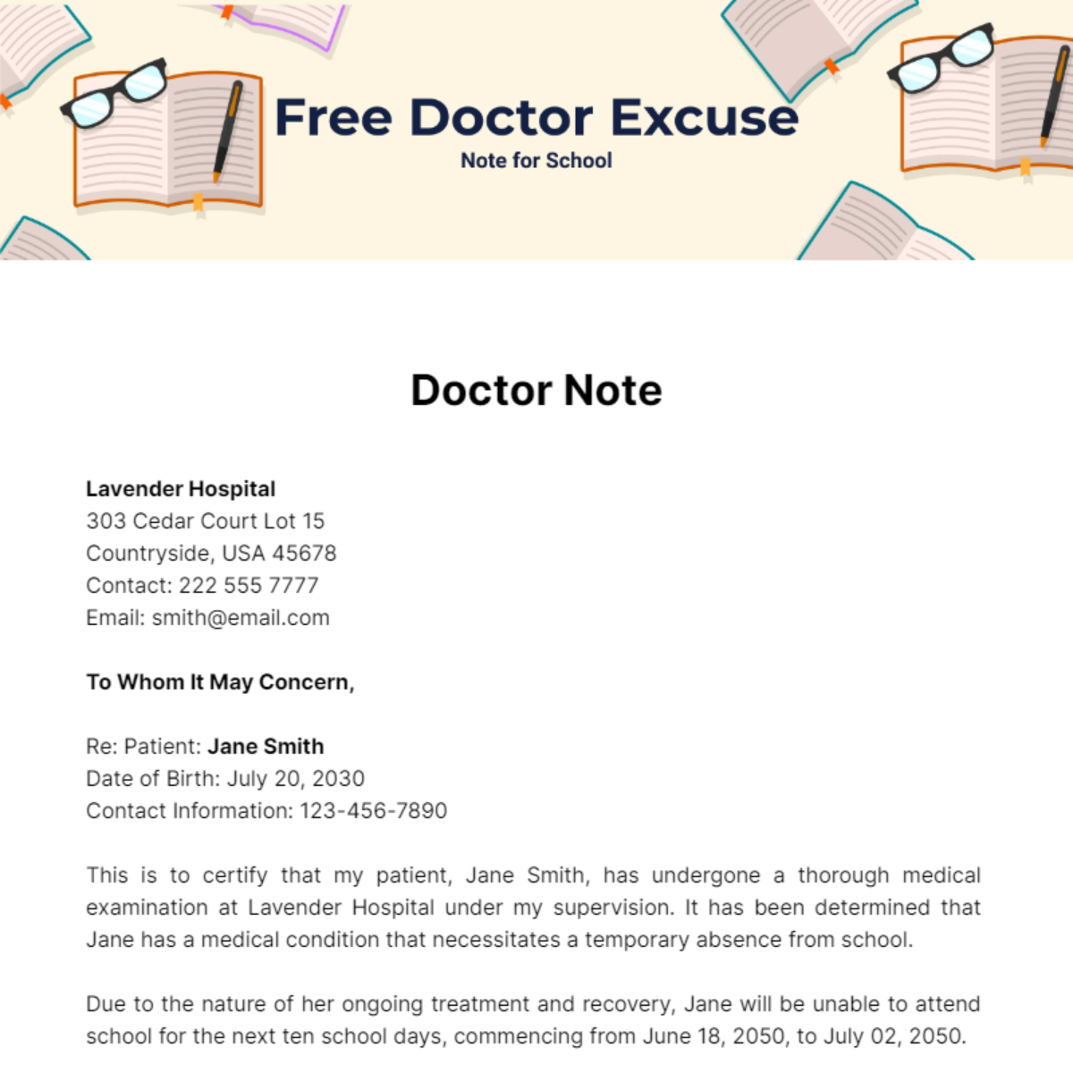 Doctor Excuse Note For School Template