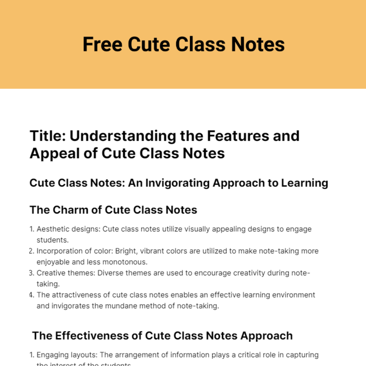 Free Cute Class Note Template
