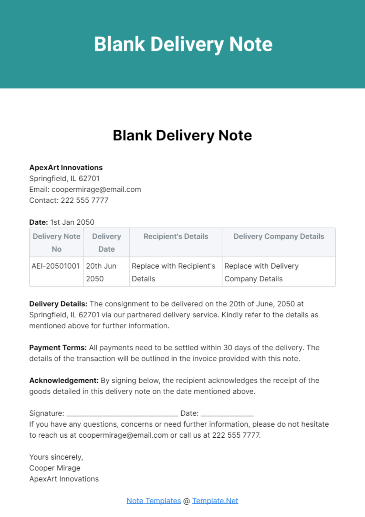 Blank Delivery Note Template - Edit Online & Download