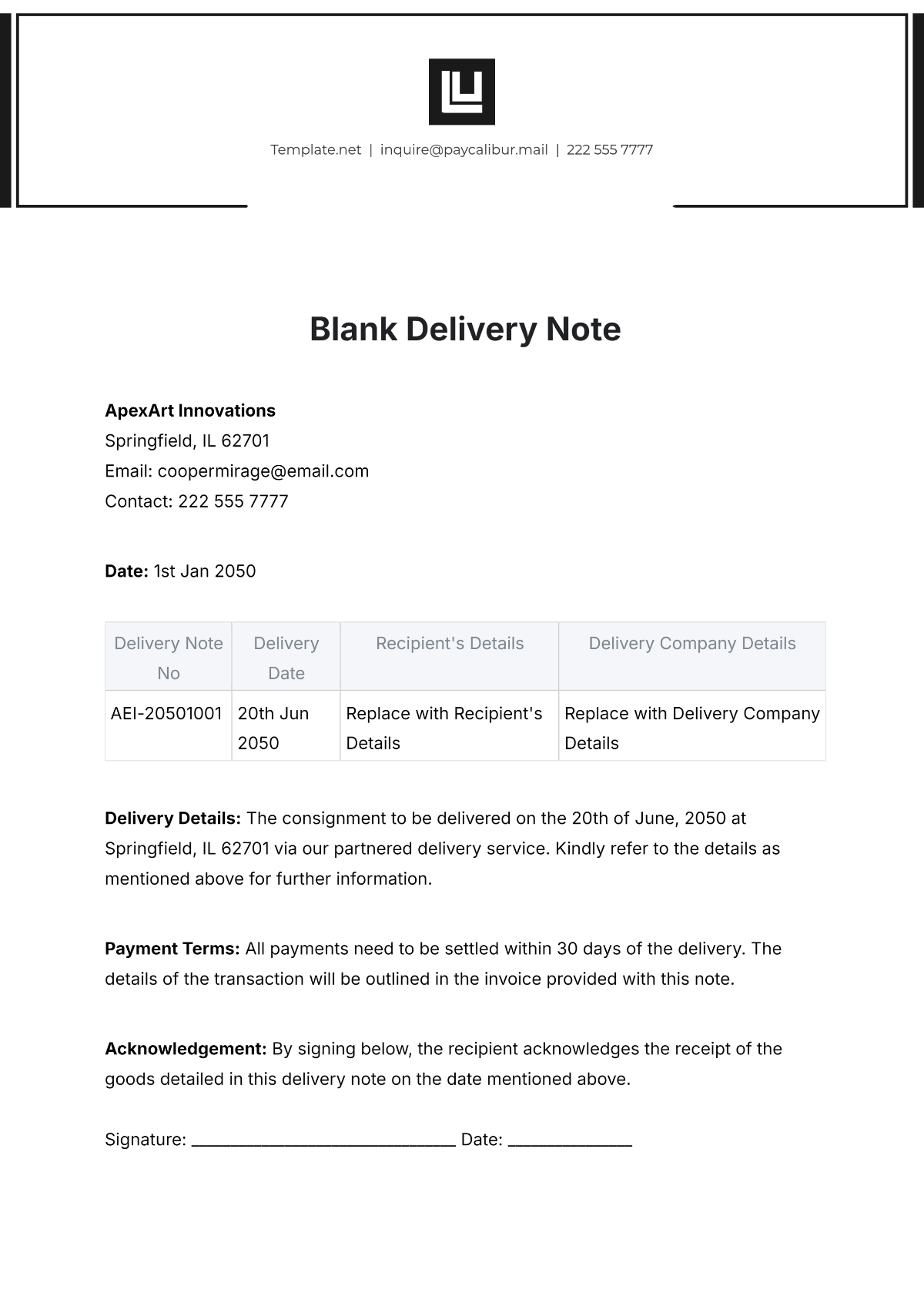 Free Blank Delivery Note Template