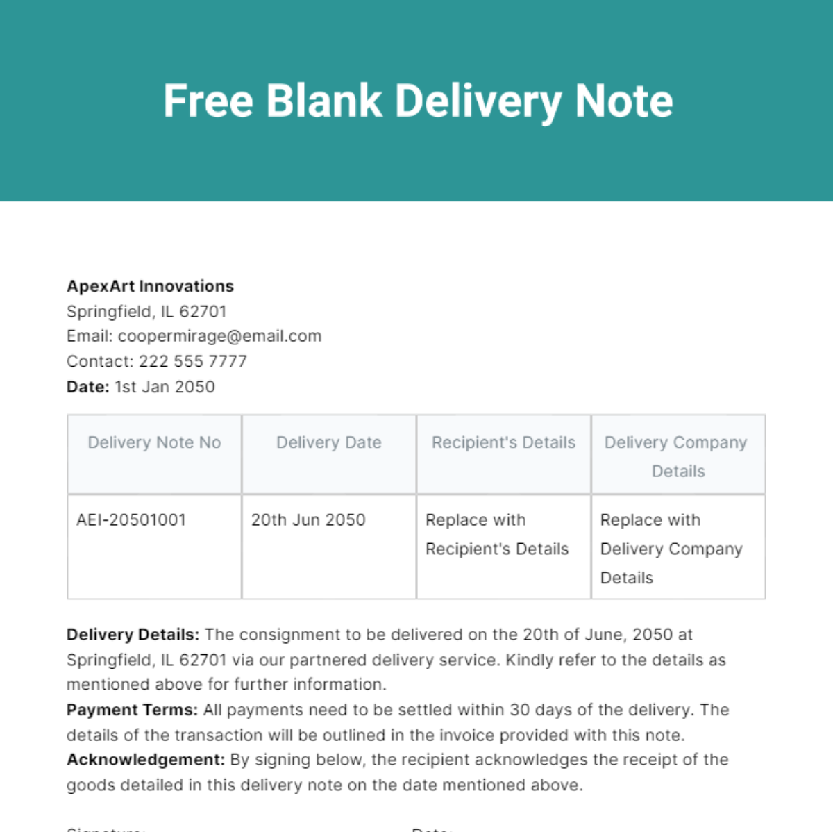 Free Blank Delivery Note Template