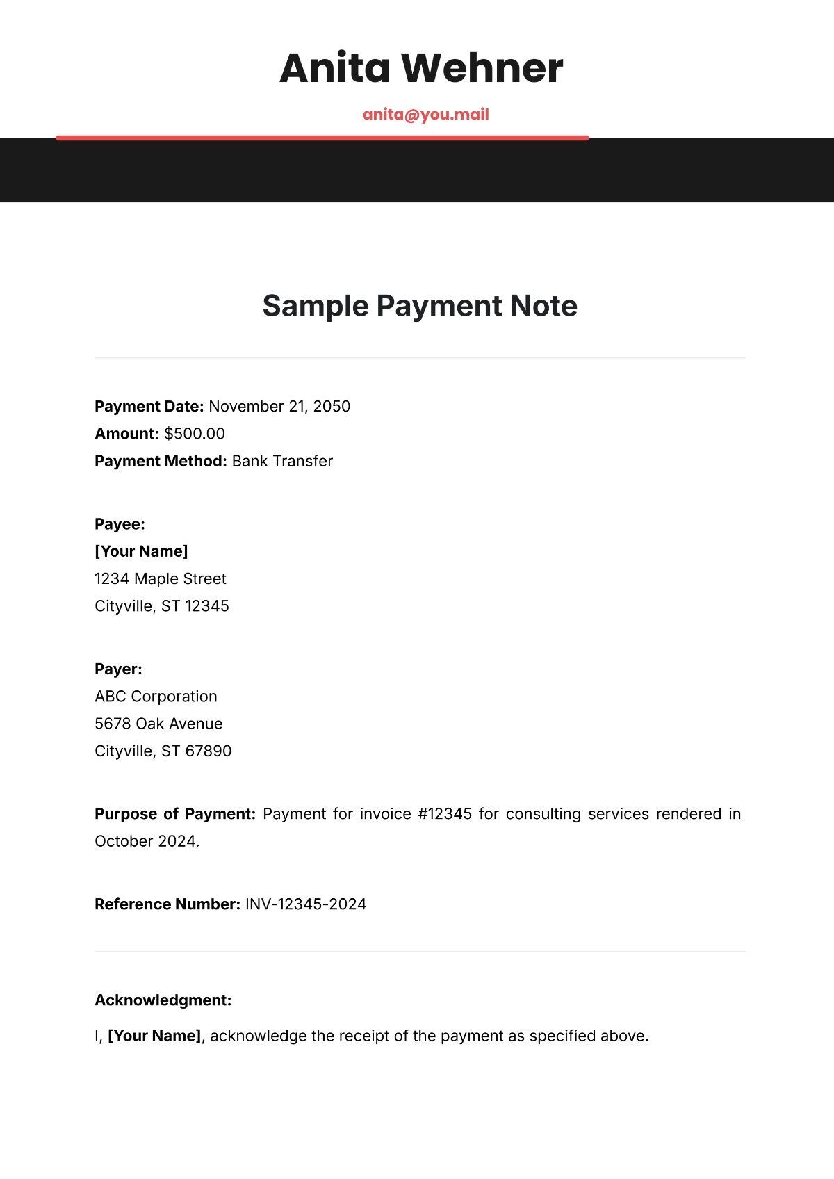 Sample Payment Note Template - Edit Online & Download