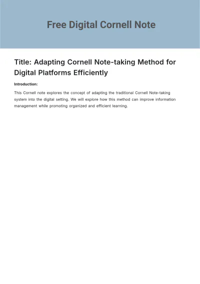 Free Digital Cornell Note Template to Edit Online