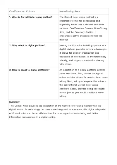 Free Digital Cornell Note Template to Edit Online