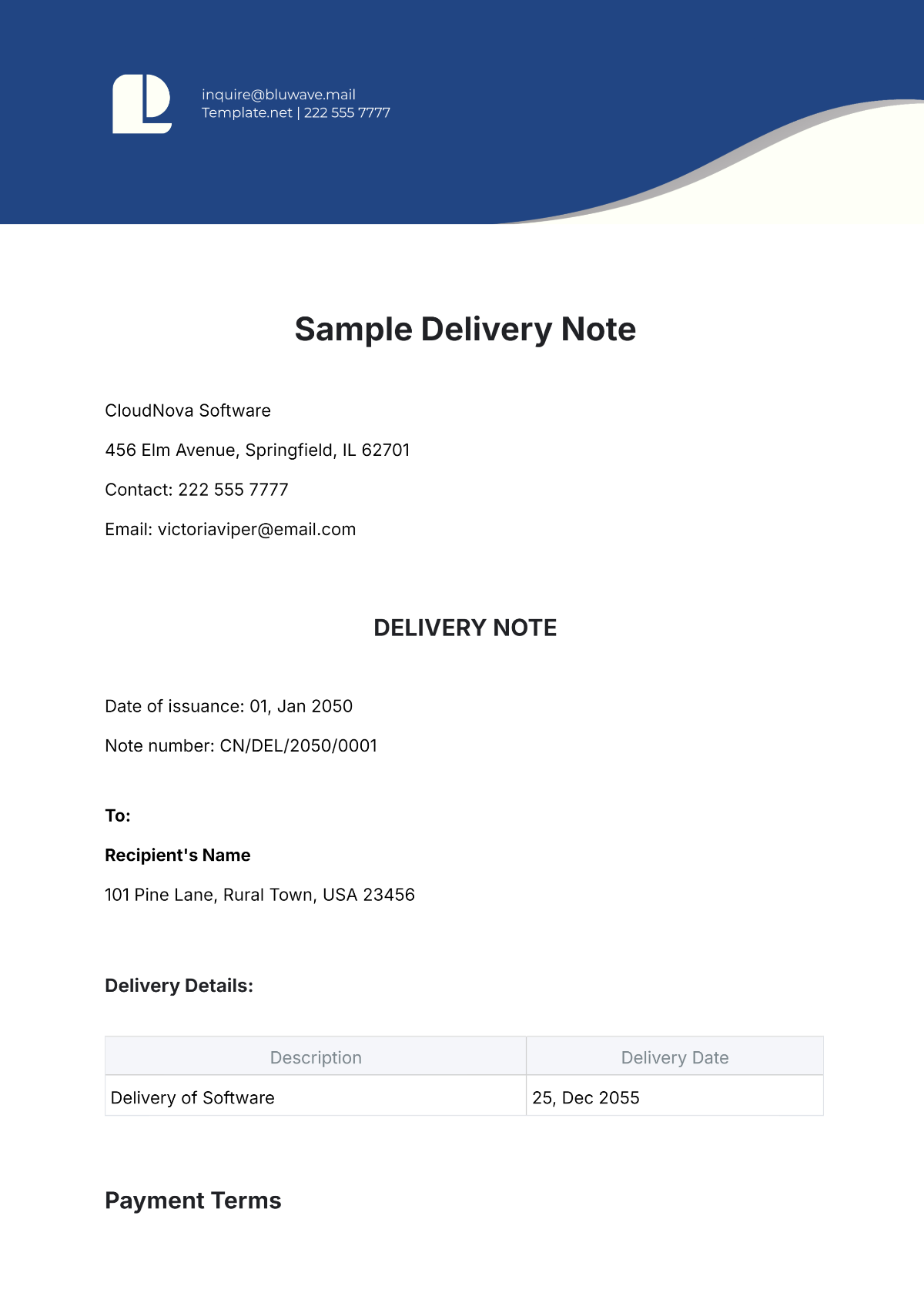 Free Sample Delivery Note Template