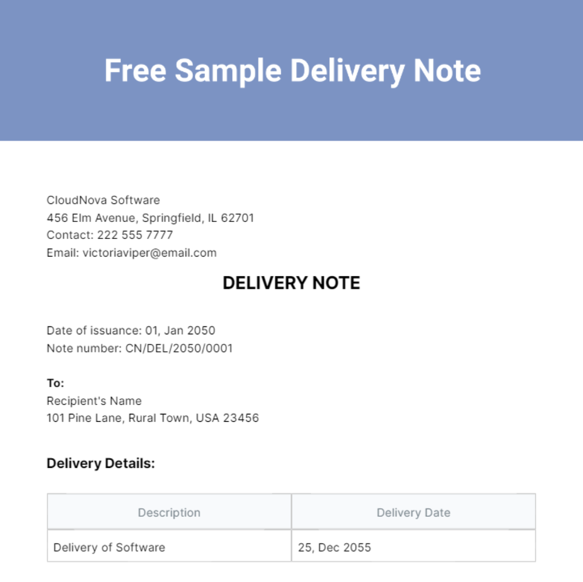 Sample Delivery Note Template