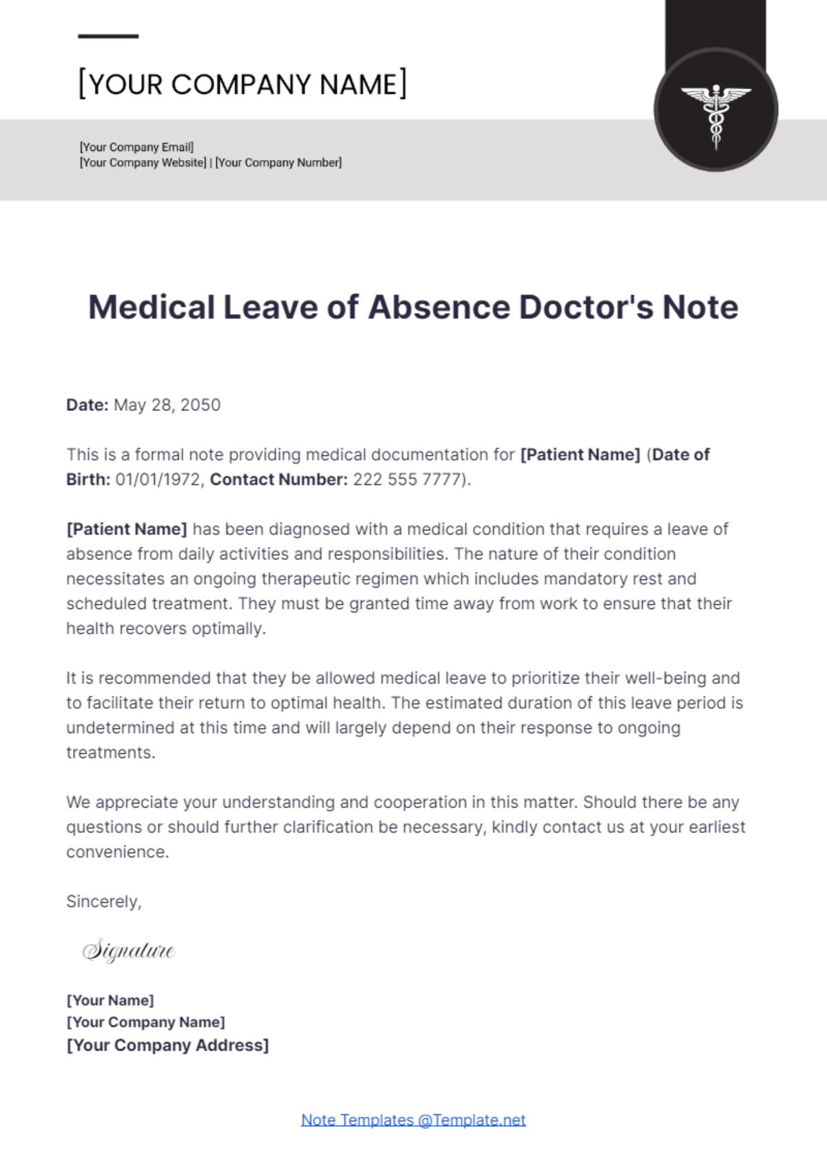 Medical Leave of Absence Doctor's Note Template - Edit Online & Download