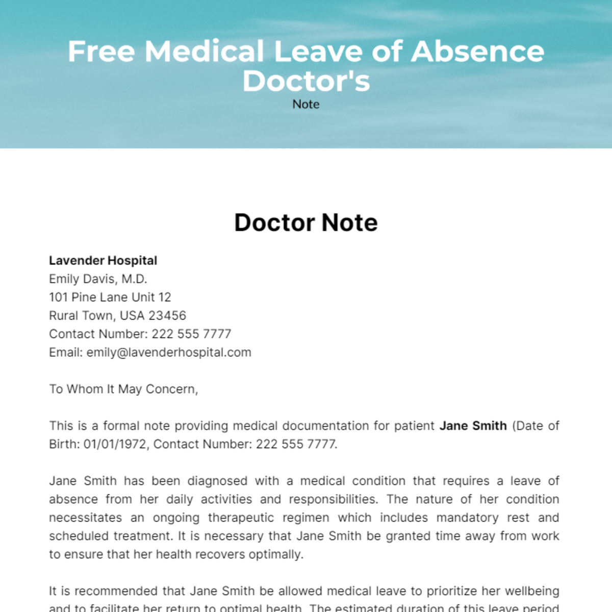 Medical Leave of Absence Doctor's Note Template
