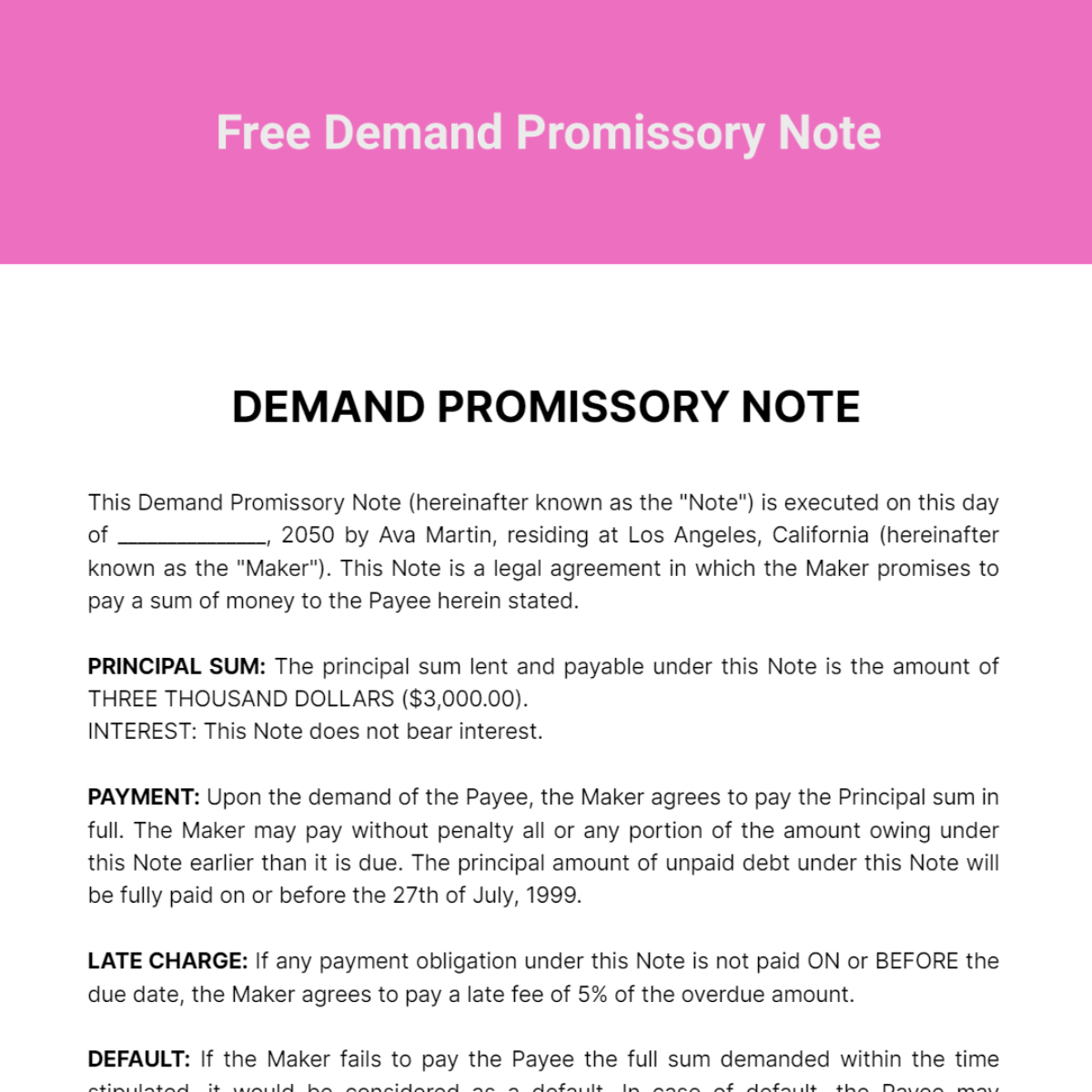 Demand Promissory Note Template