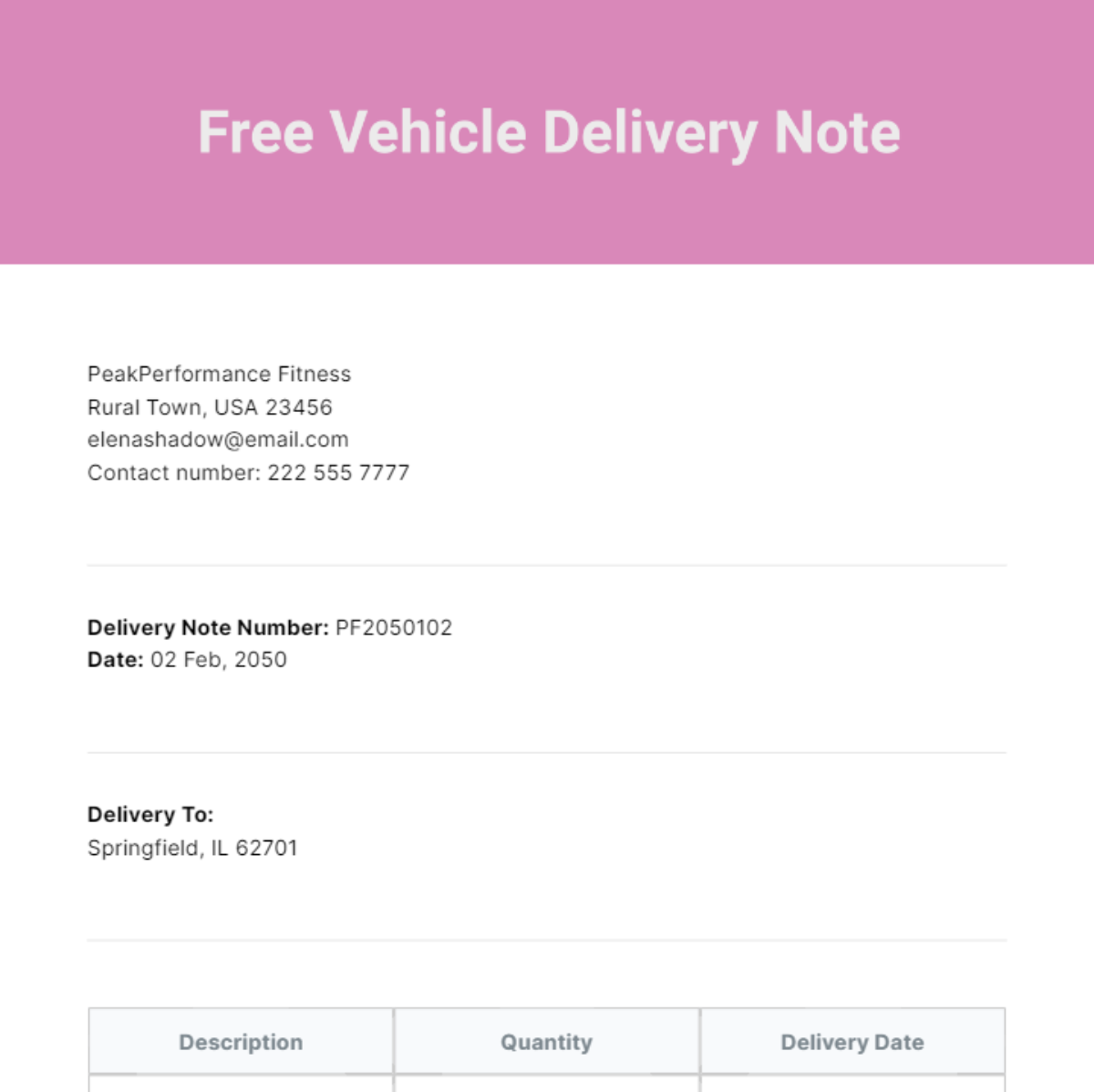 Free Vehicle Delivery Note Template