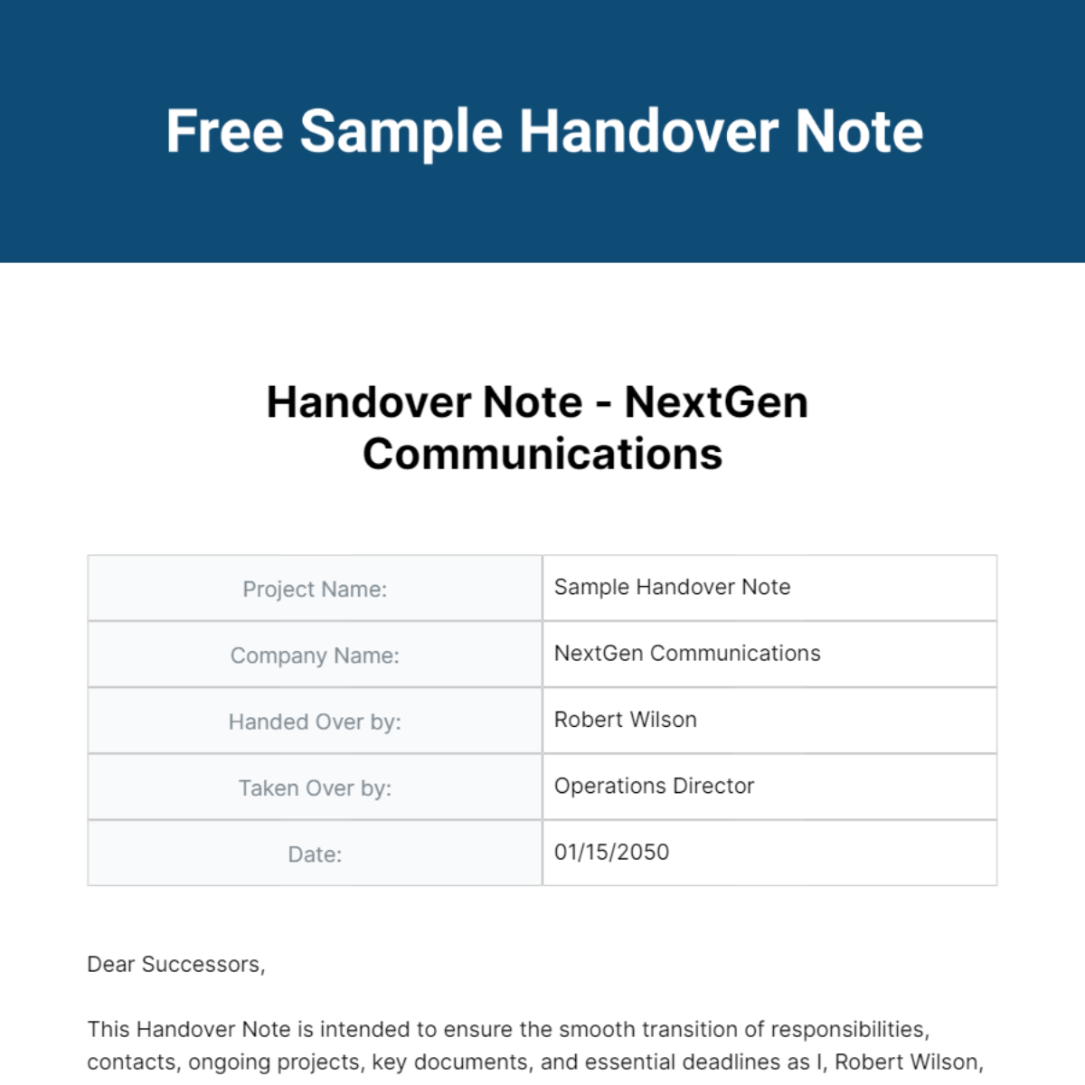 Sample Handover Note Template