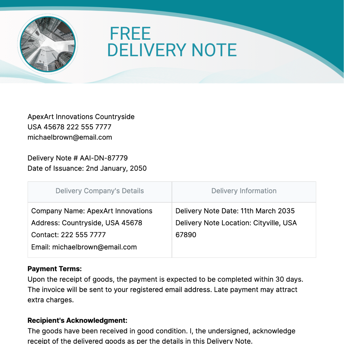 Free Delivery Note Template
