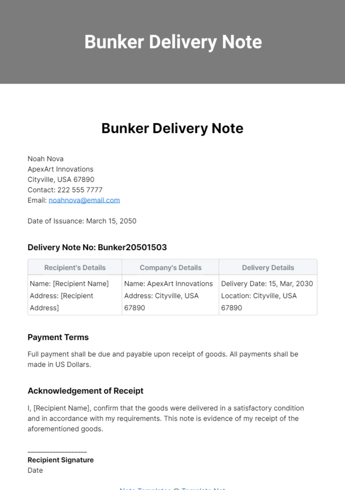 Bunker Delivery Note Template