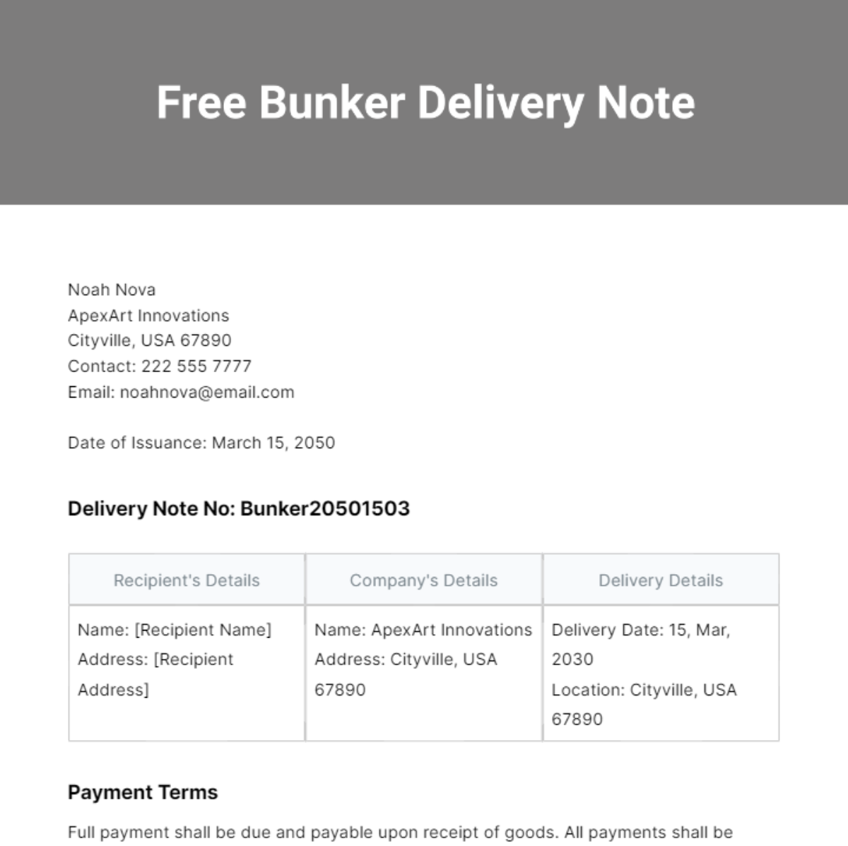 Bunker Delivery Note Template