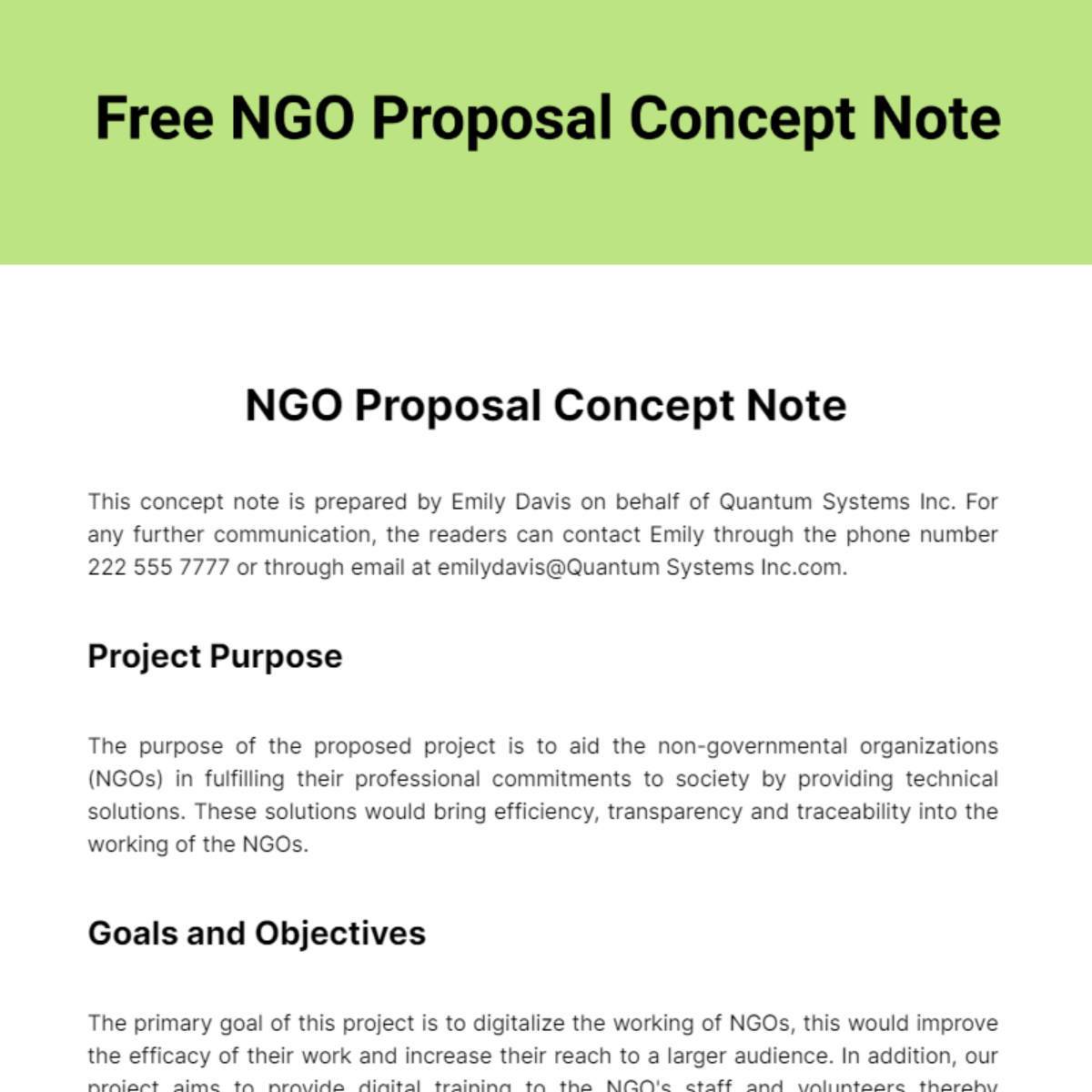 Free NGO Proposal Concept Note Template