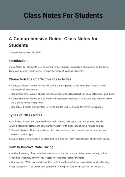 Free Class Note for Students Template to Edit Online