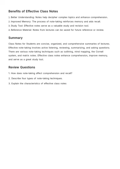 Free Class Note for Students Template to Edit Online