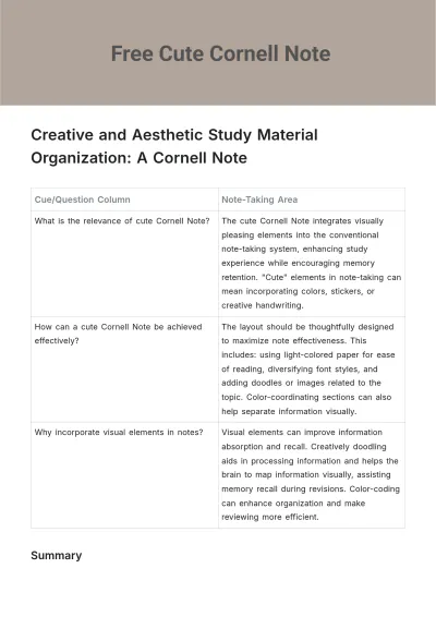 Free Cute Cornell Note Template to Edit Online