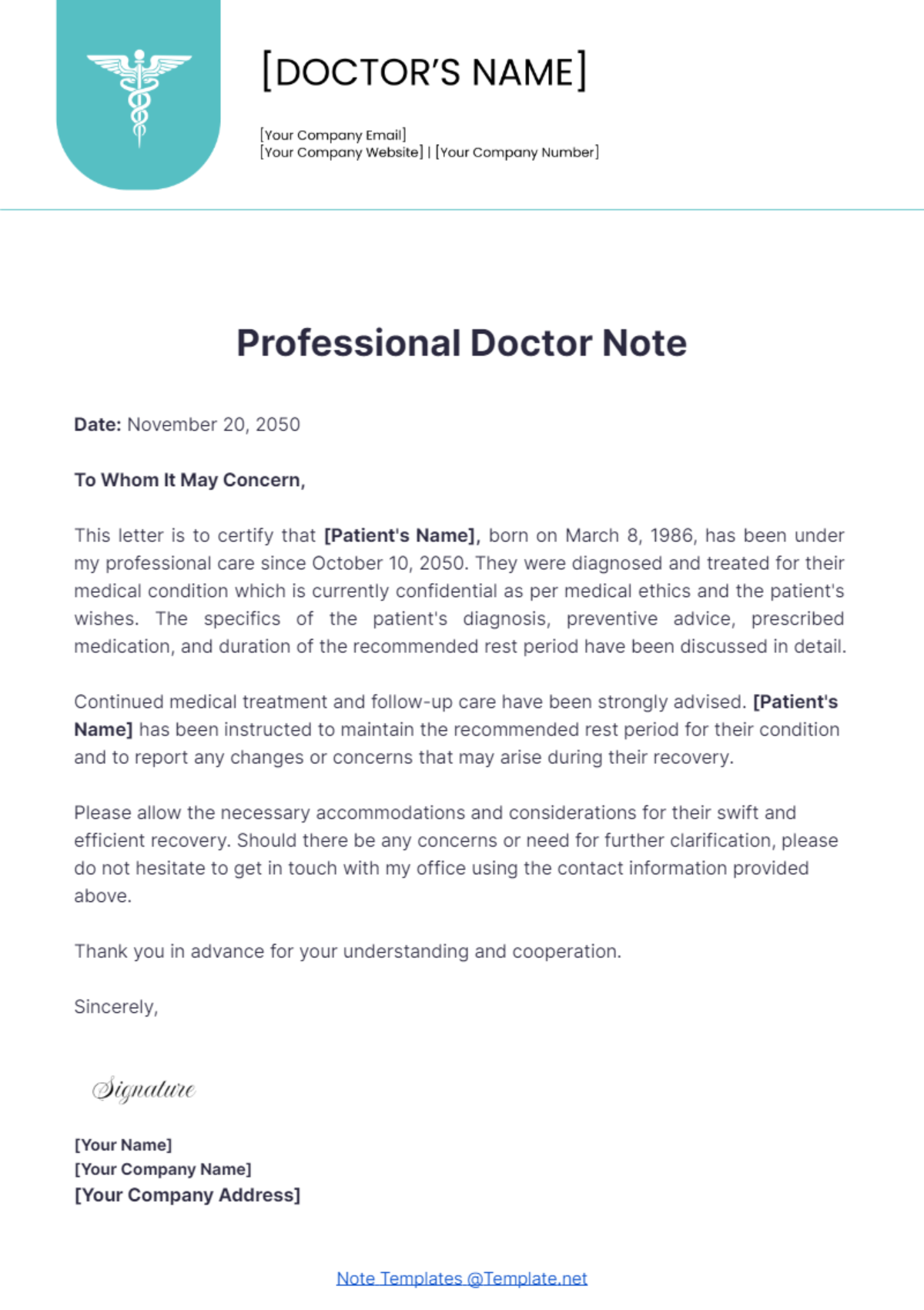 Professional Doctor Note Template - Edit Online & Download