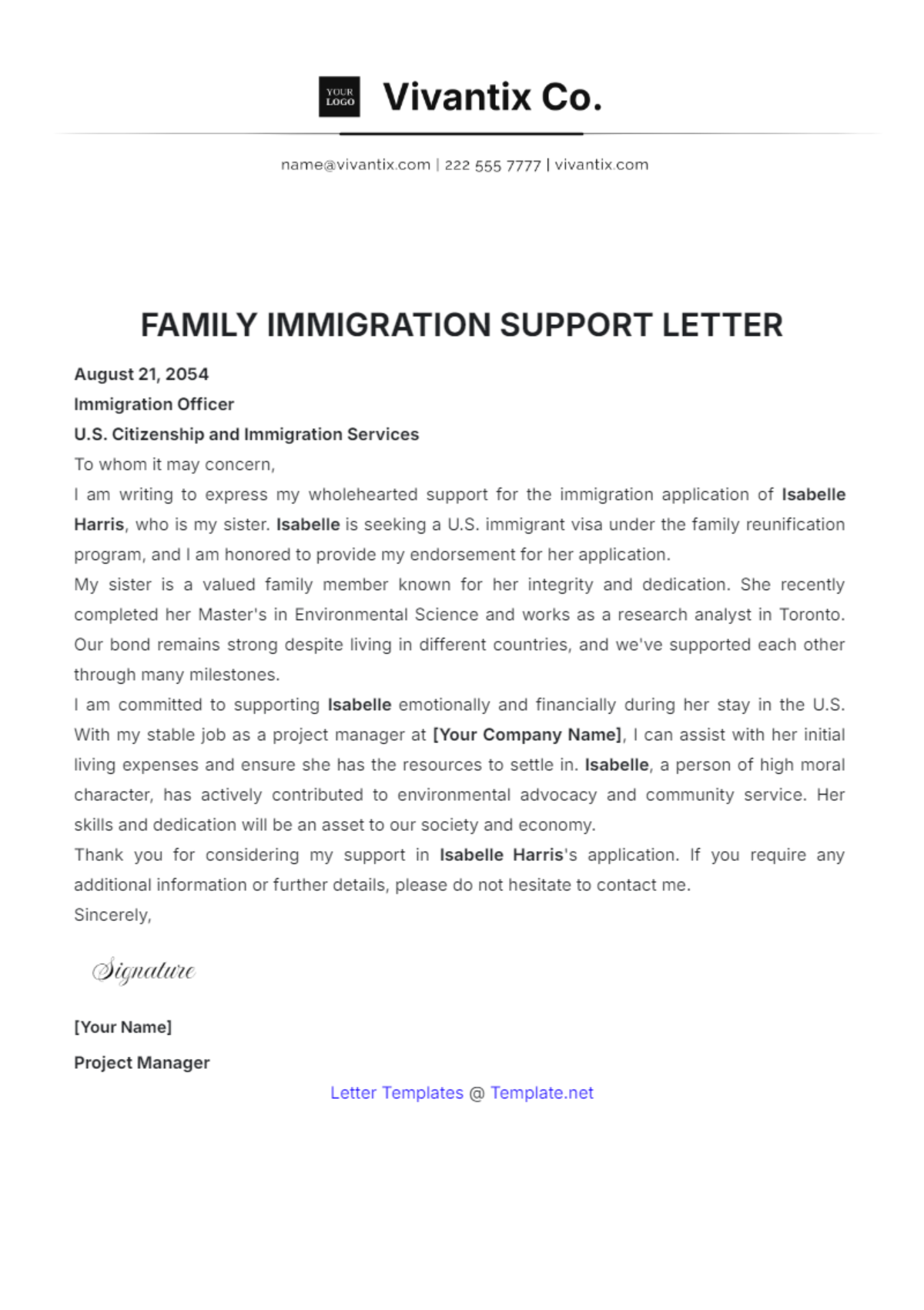 Free Immigration Letter of Support for a Friend Template - Edit 