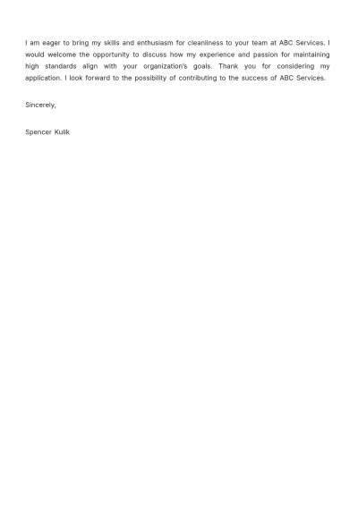 Free Cleaner Cover Letter Template to Edit Online