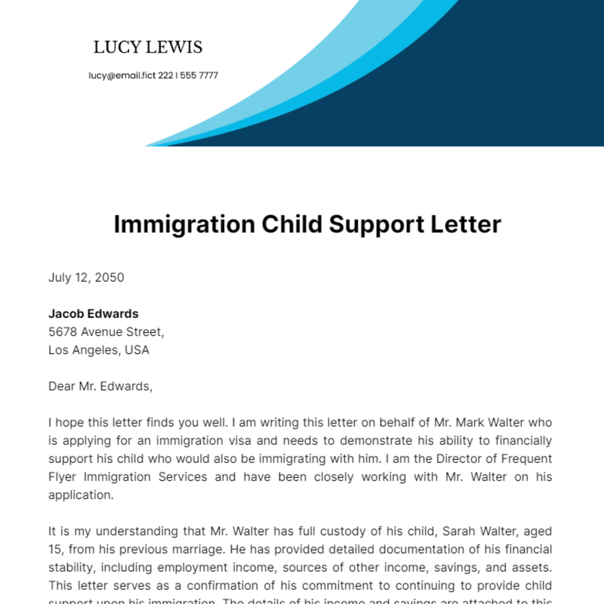 Free Immigration Child Support Letter Template