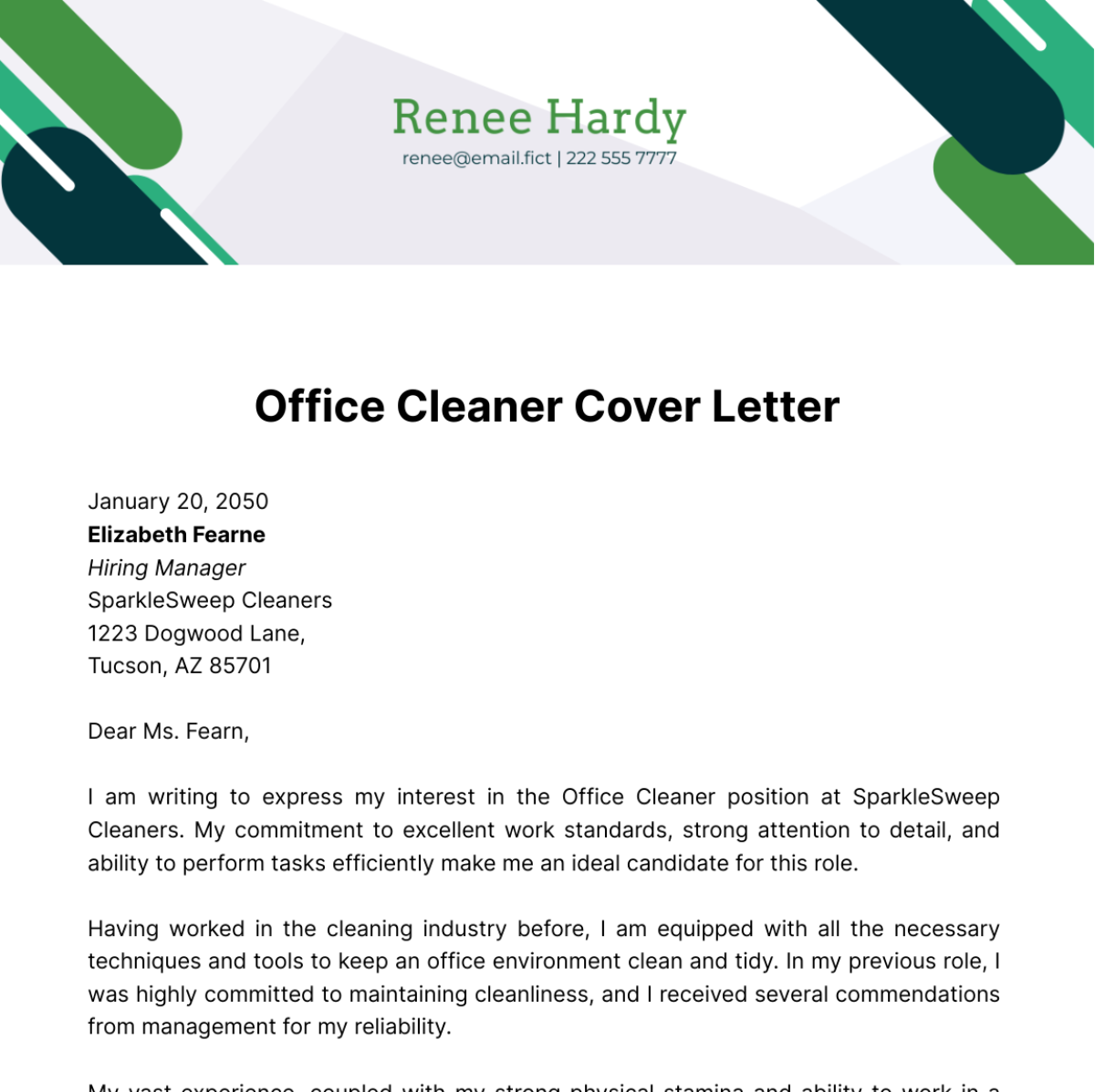 Office Cleaner Cover Letter Template