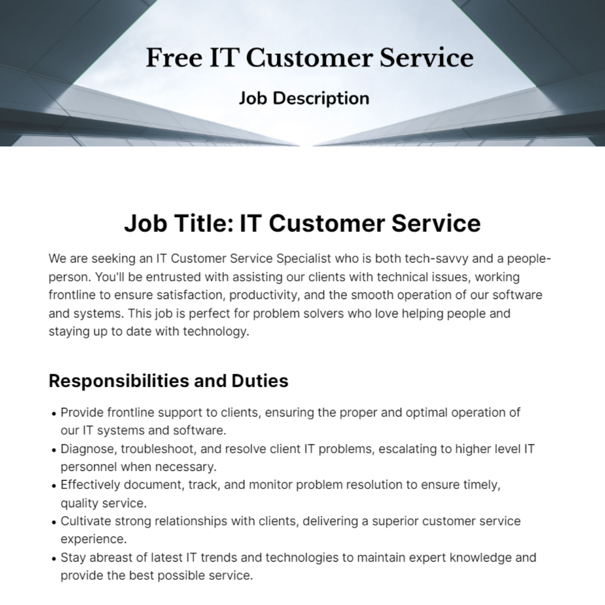 IT Customer Service Job Description Template