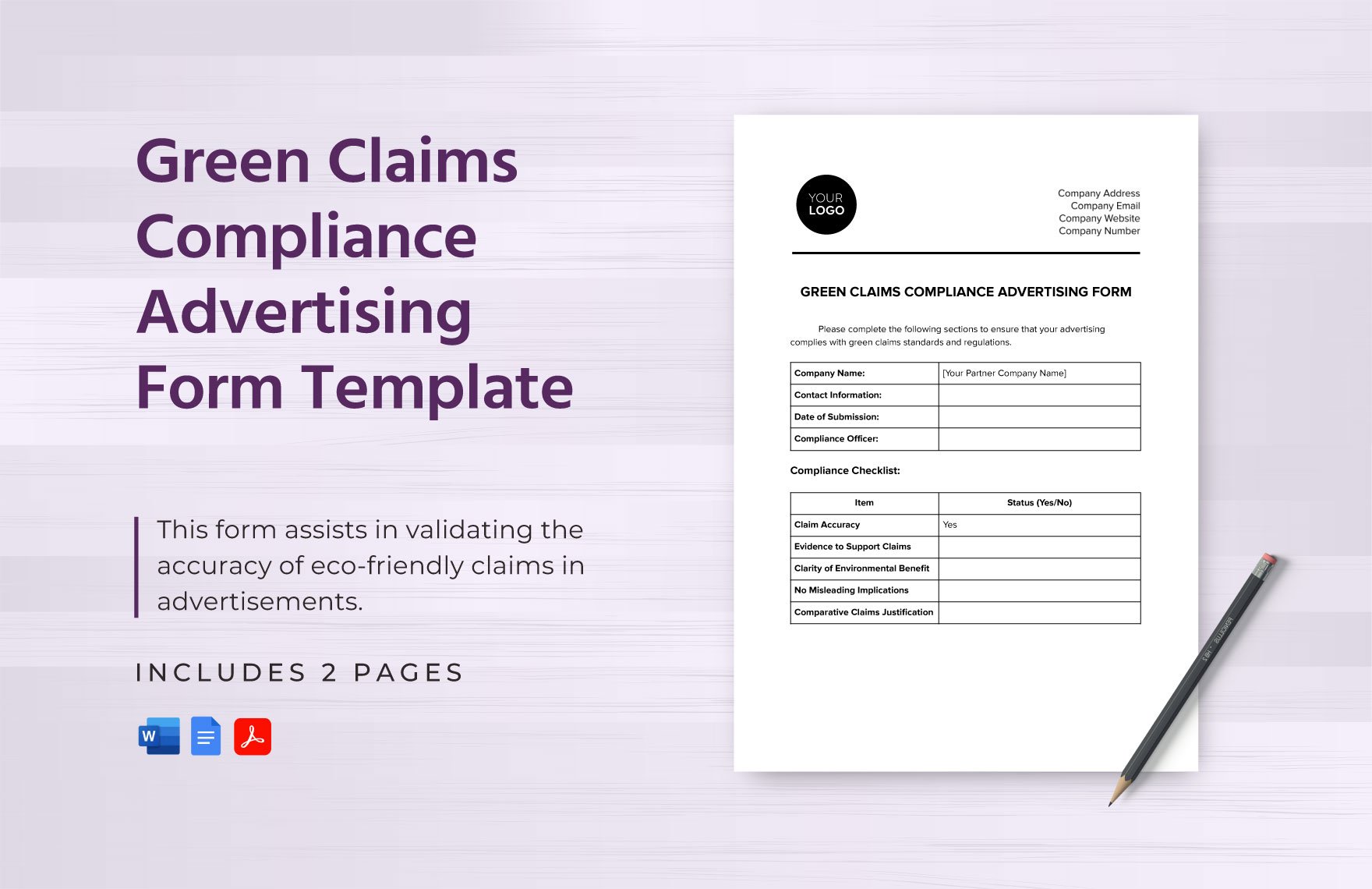 Green Claims Compliance Advertising Form Template in Word, Google Docs, PDF