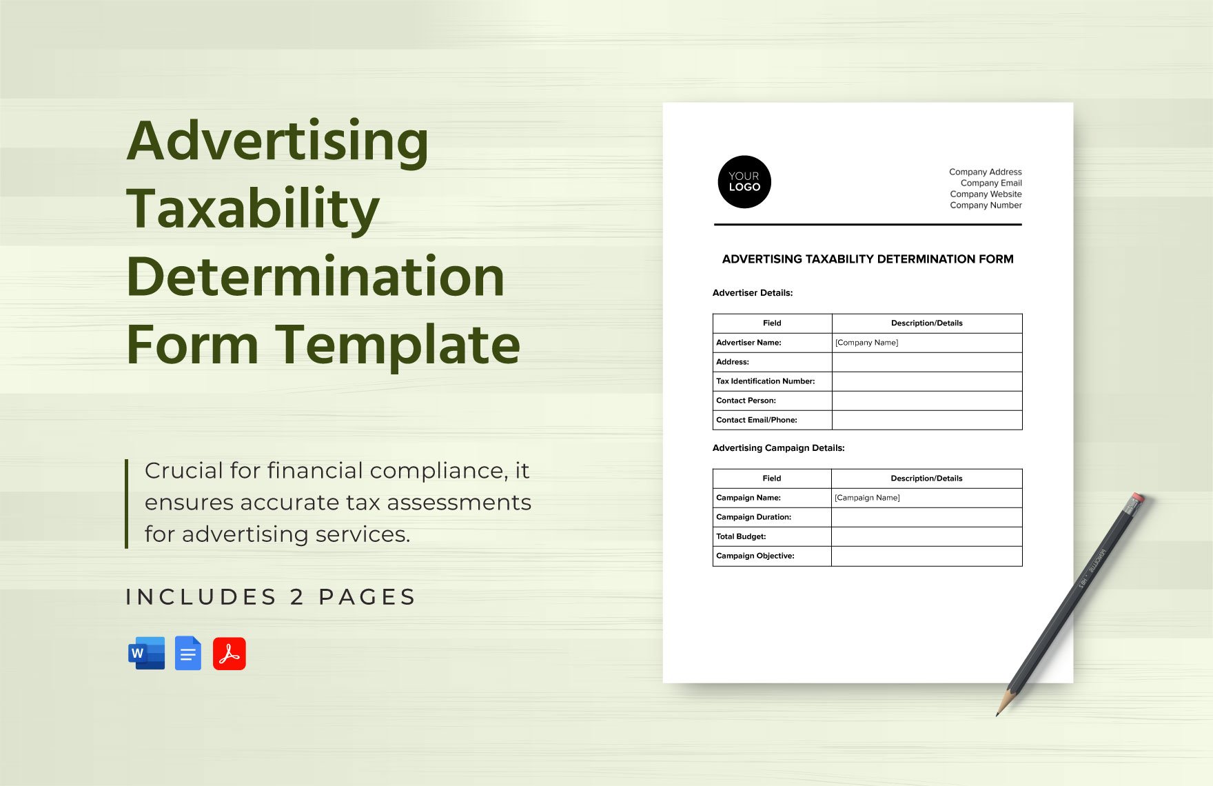 Advertising Taxability Determination Form Template in Word, Google Docs, PDF