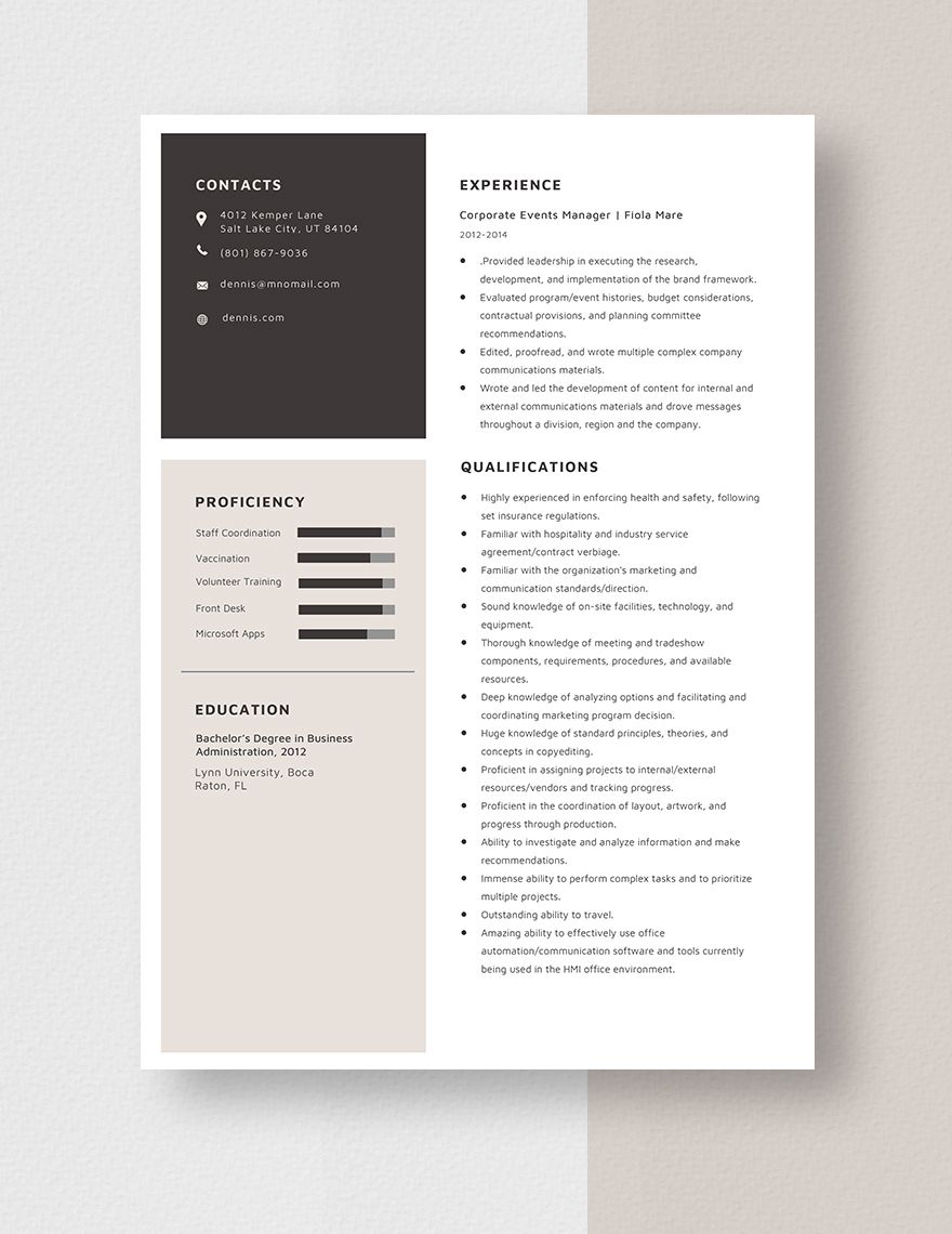 Corporate Event Manager Resume