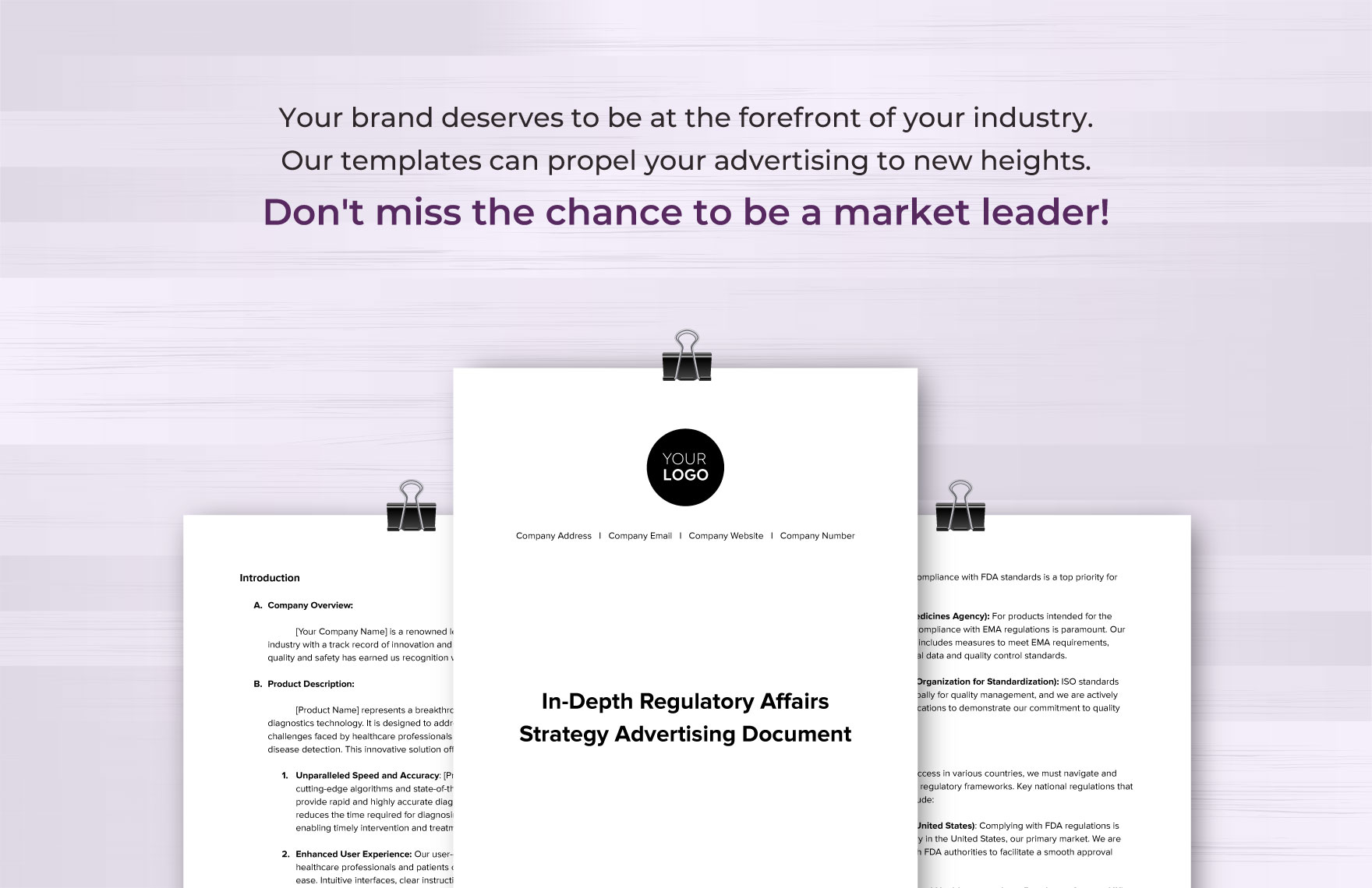 In-Depth Regulatory Affairs Strategy Advertising Document Template